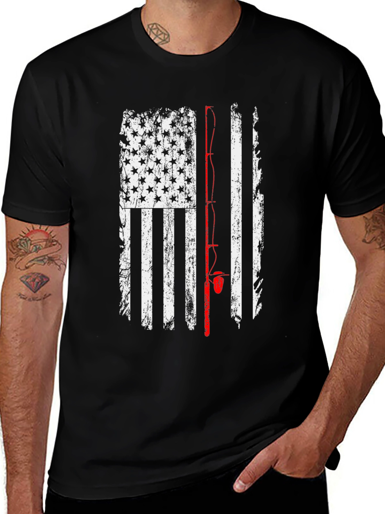 Variant 14 of Fishing American Flag Graphic T-Shirt