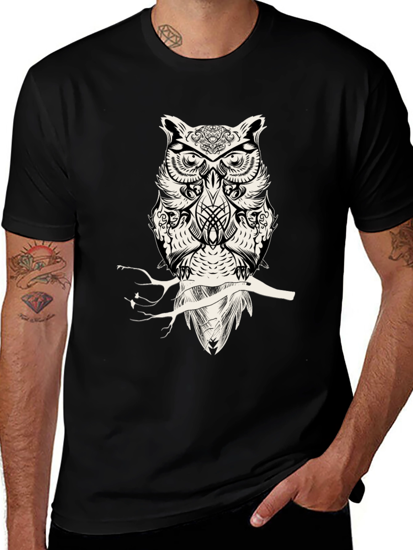 Variant 11 of Owl Graphic Print Men's Black T-Shirt