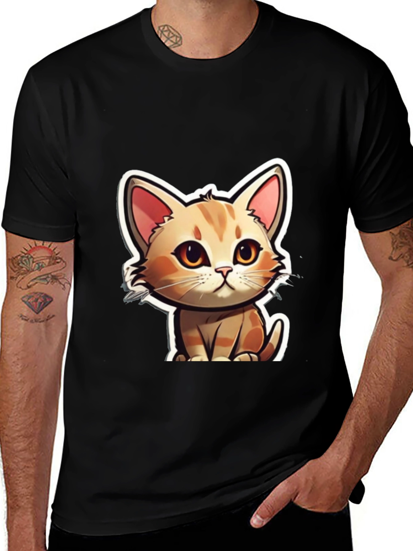 Variant 25 of Cute Cartoon Cat T-Shirt - Soft Black Tee