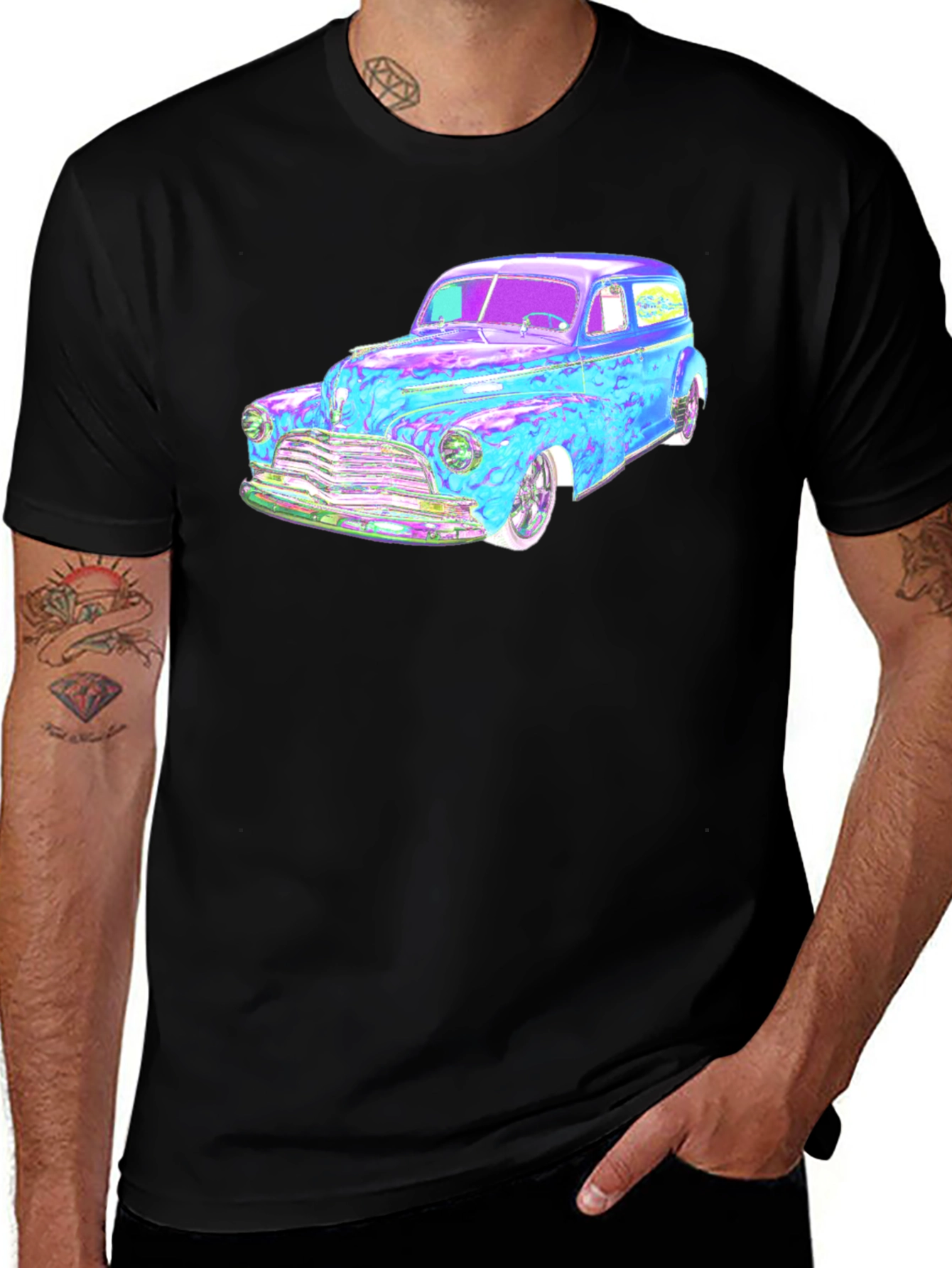 Variant 6 of Classic Car Graphic Tee - Black Cotton Blend