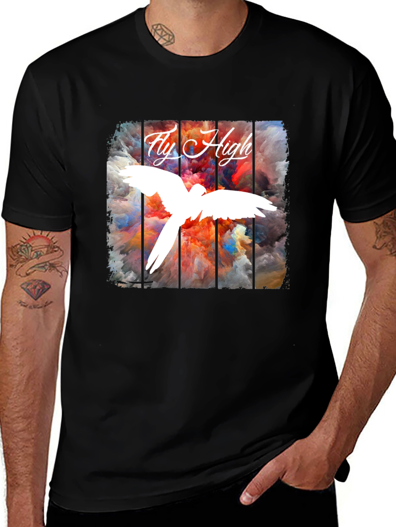 Variant 25 of Fly High Bird Graphic Tee - Men's Black T-Shirt
