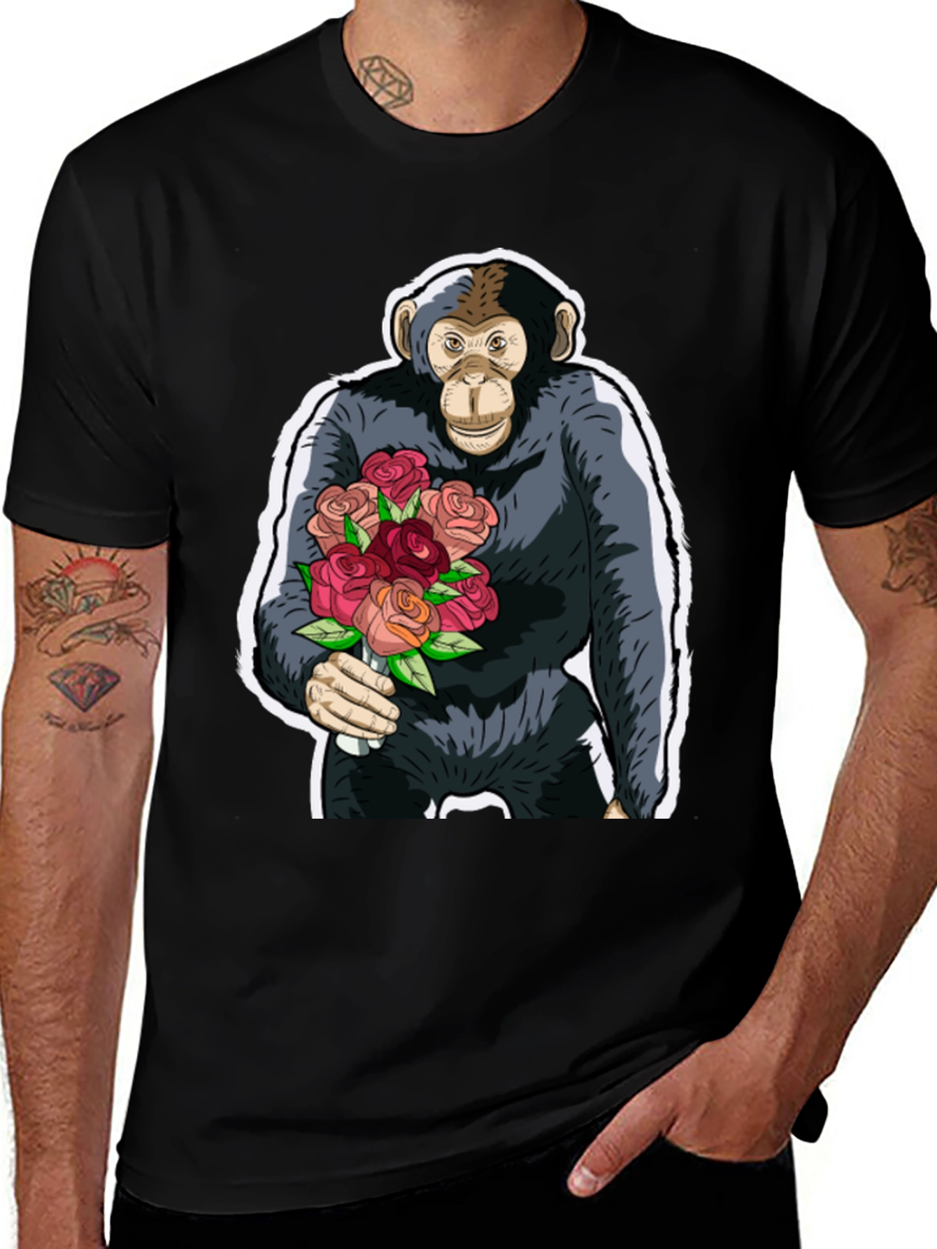 Variant 28 of Chimpanzee with Roses Graphic Tee - Unique Design