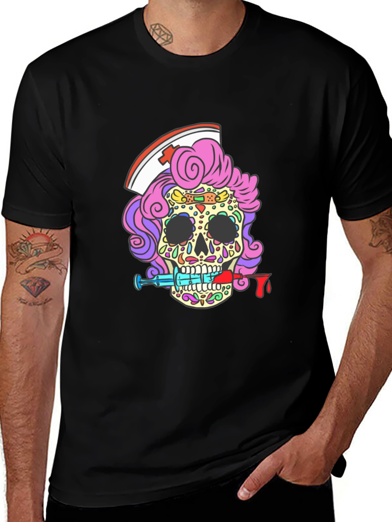Variant 22 of Sugar Skull Nurse T-Shirt - Gothic Graphic Tee