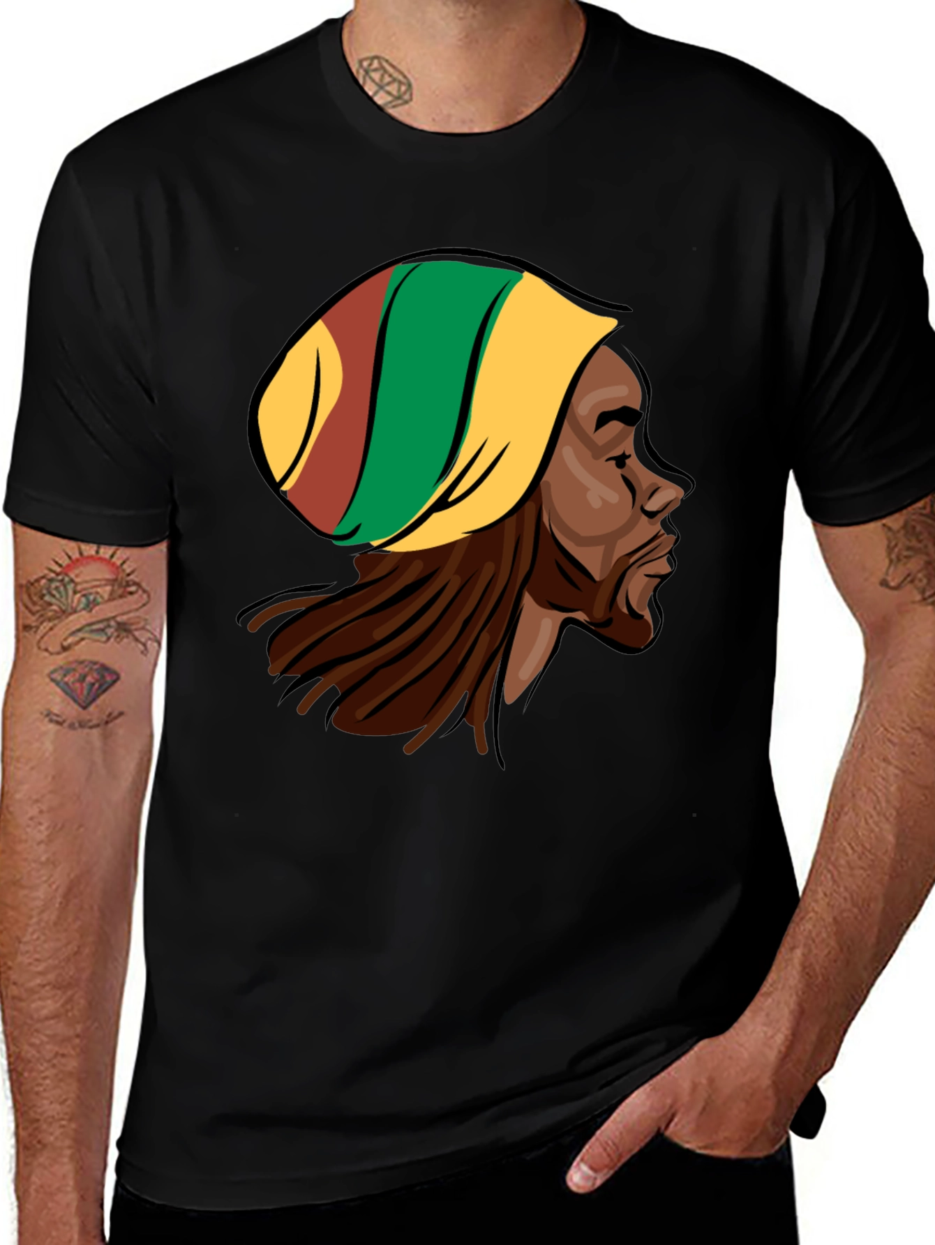 Rasta Man Graphic Tee - Black Cotton Blend