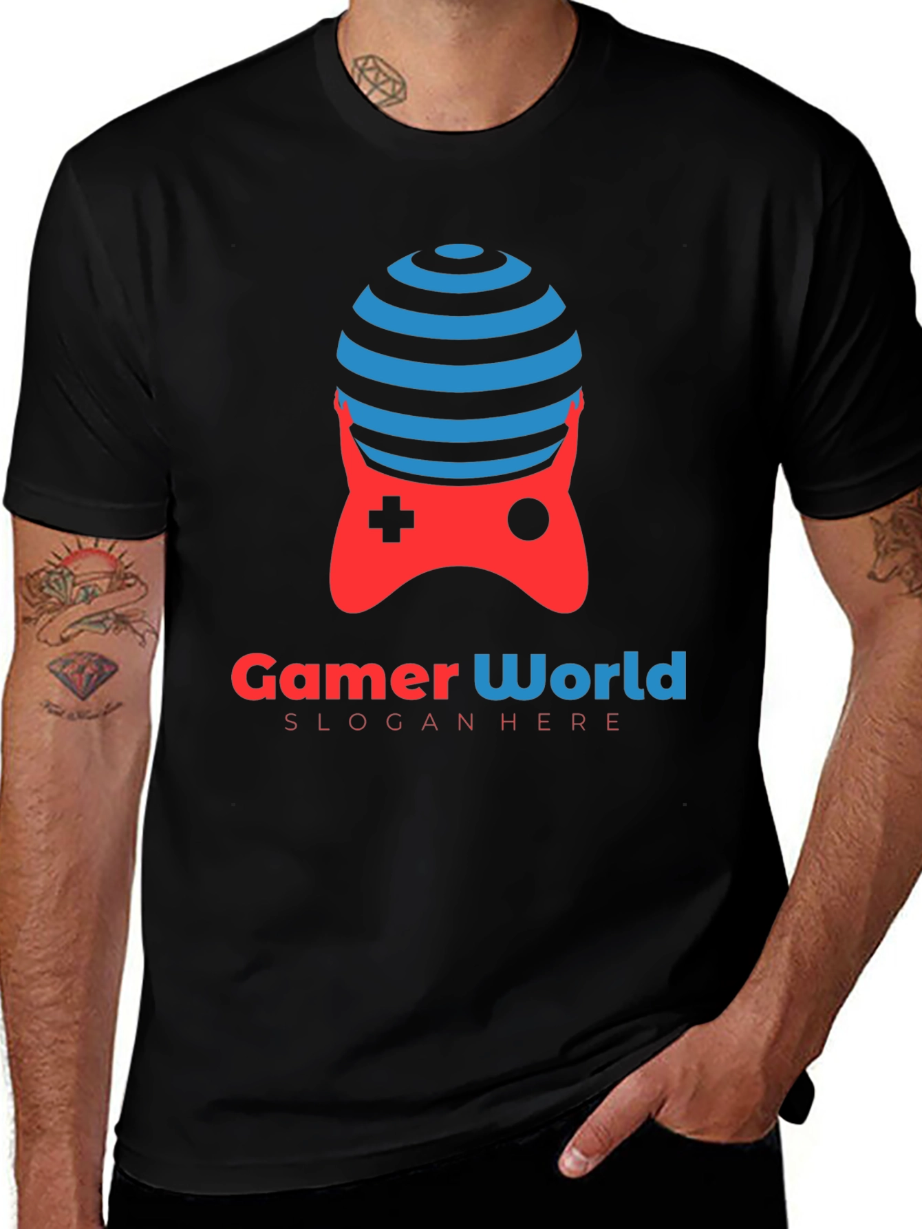 Black Gamer World Black T-Shirt | Unique Gaming Controller Design main image
