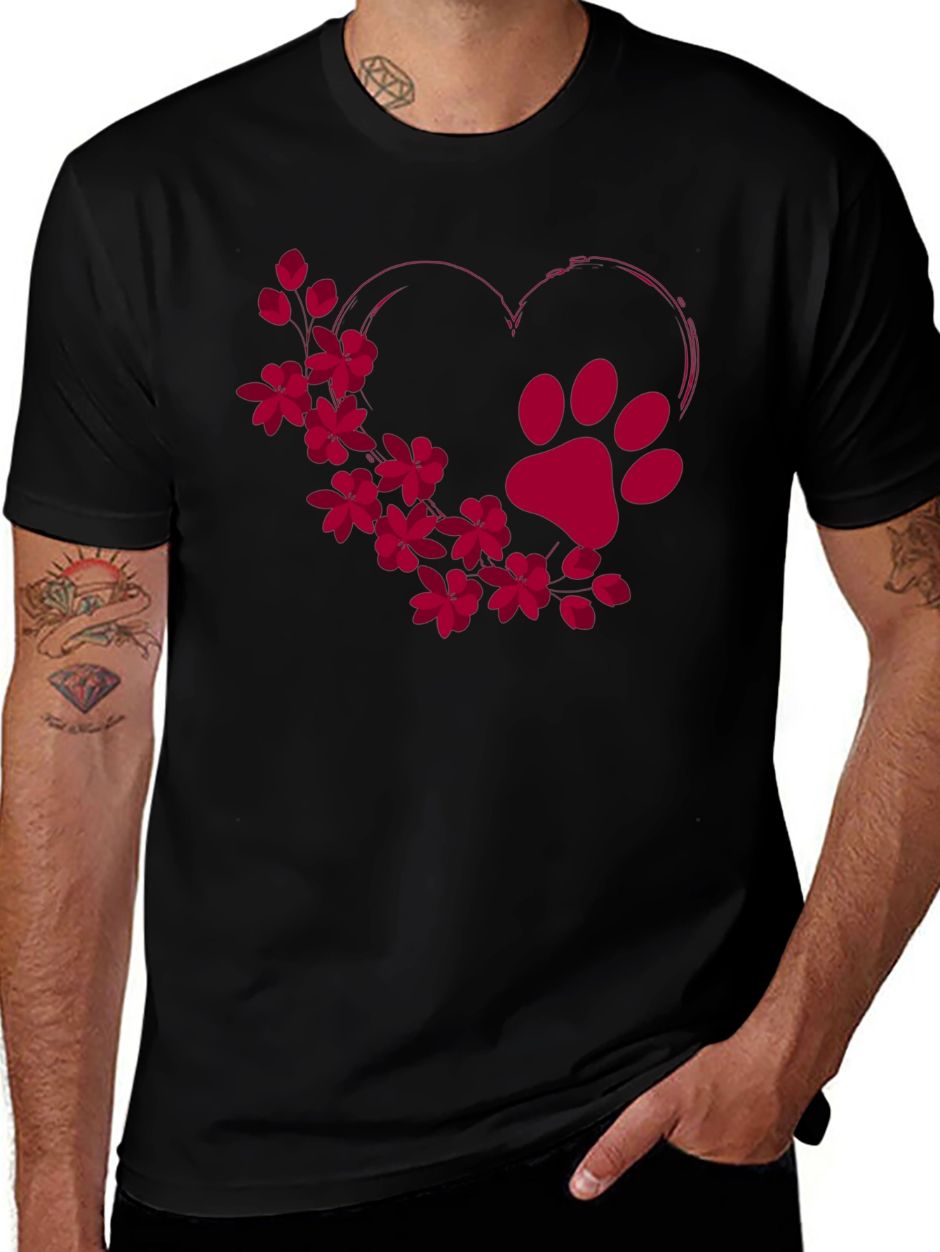 Variant 6 of Paw Print Heart Floral T-Shirt
