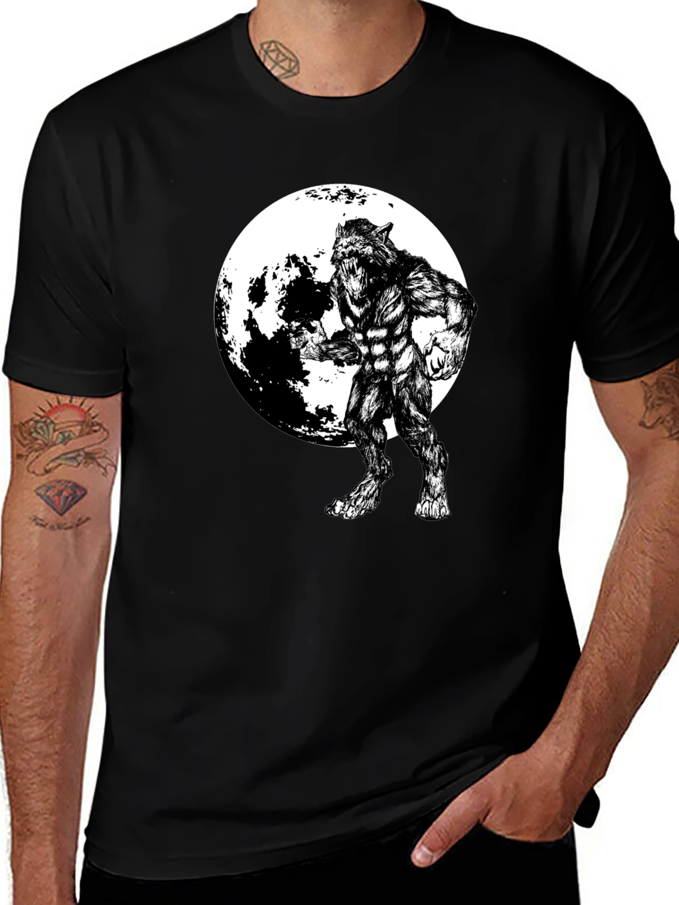 Werewolf Moon Graphic Tee - Black Cotton