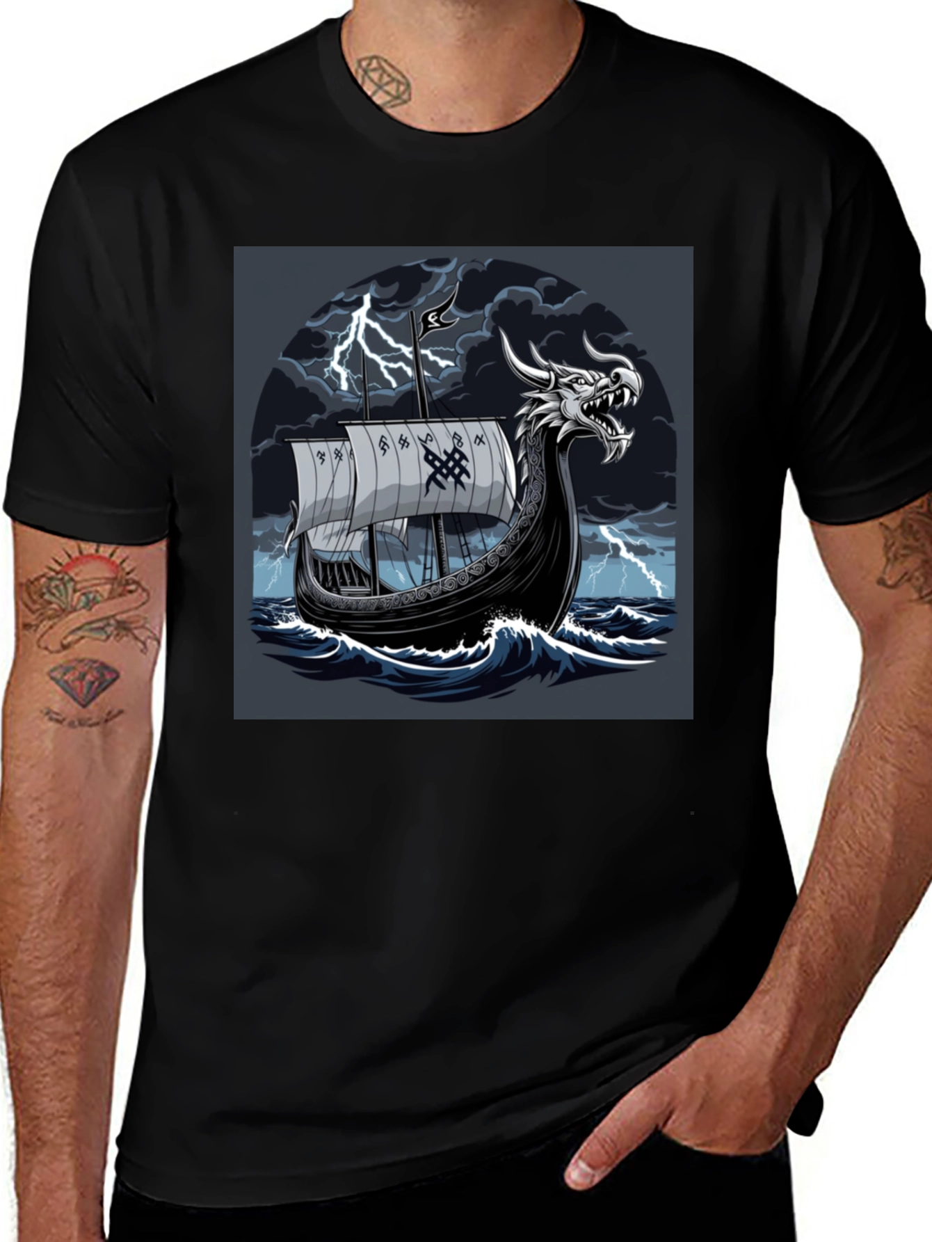 Variant 17 of Viking Ship T-Shirt: Dragon Head Norse Mythology Tee