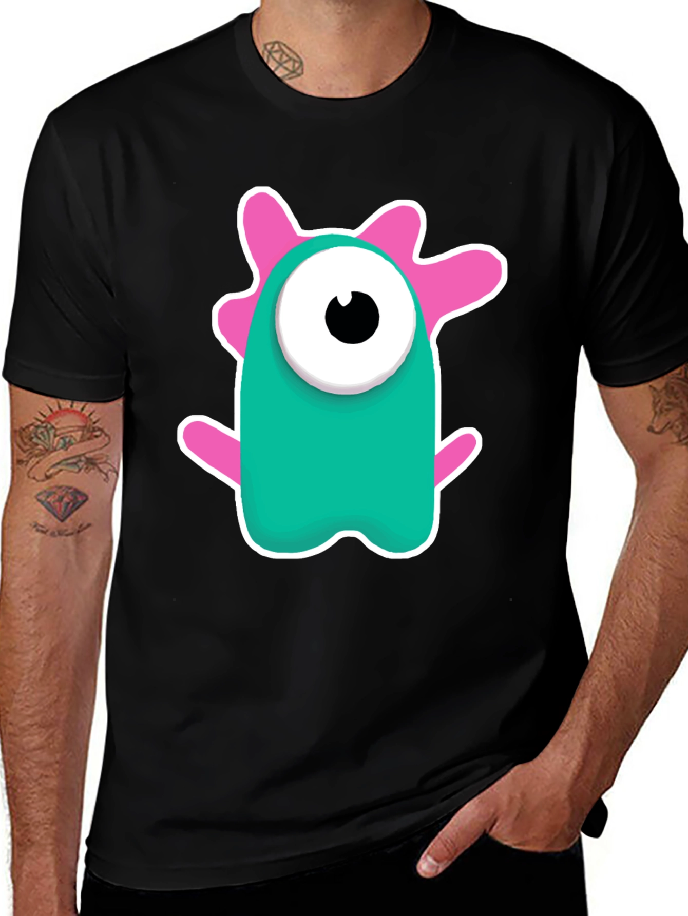 Variant 20 of Cute Monster Graphic Tee - Black Cotton Blend Shirt