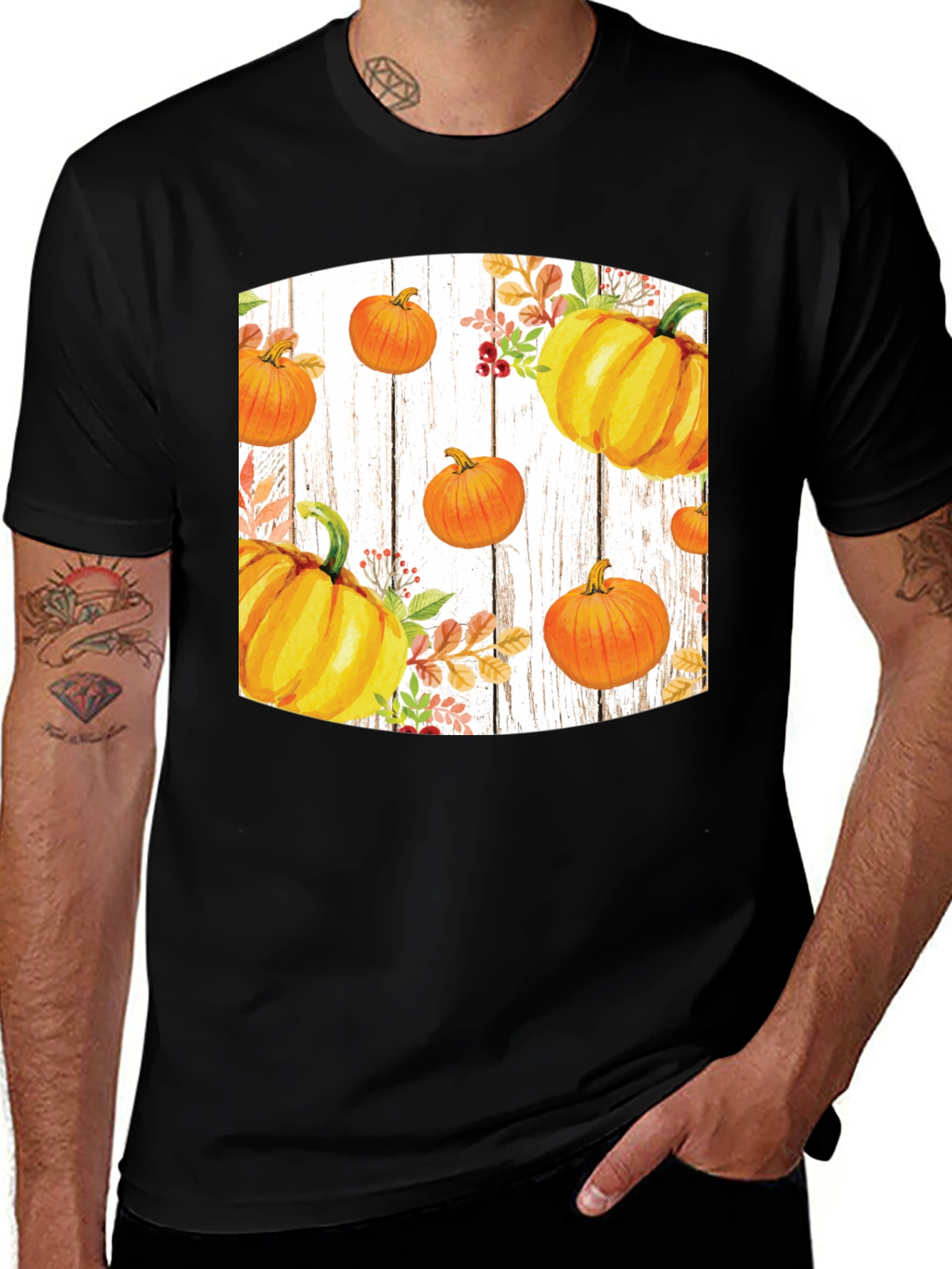 Variant 28 of Fall Harvest Pumpkin Graphic Tee - Black