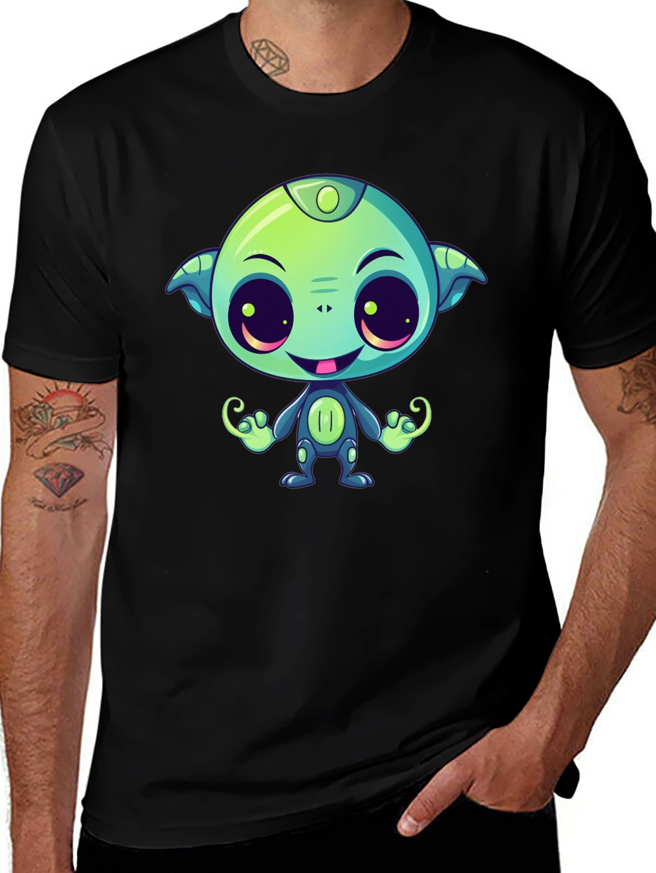Variant 18 of Alien Cartoon Graphic Tee - Black