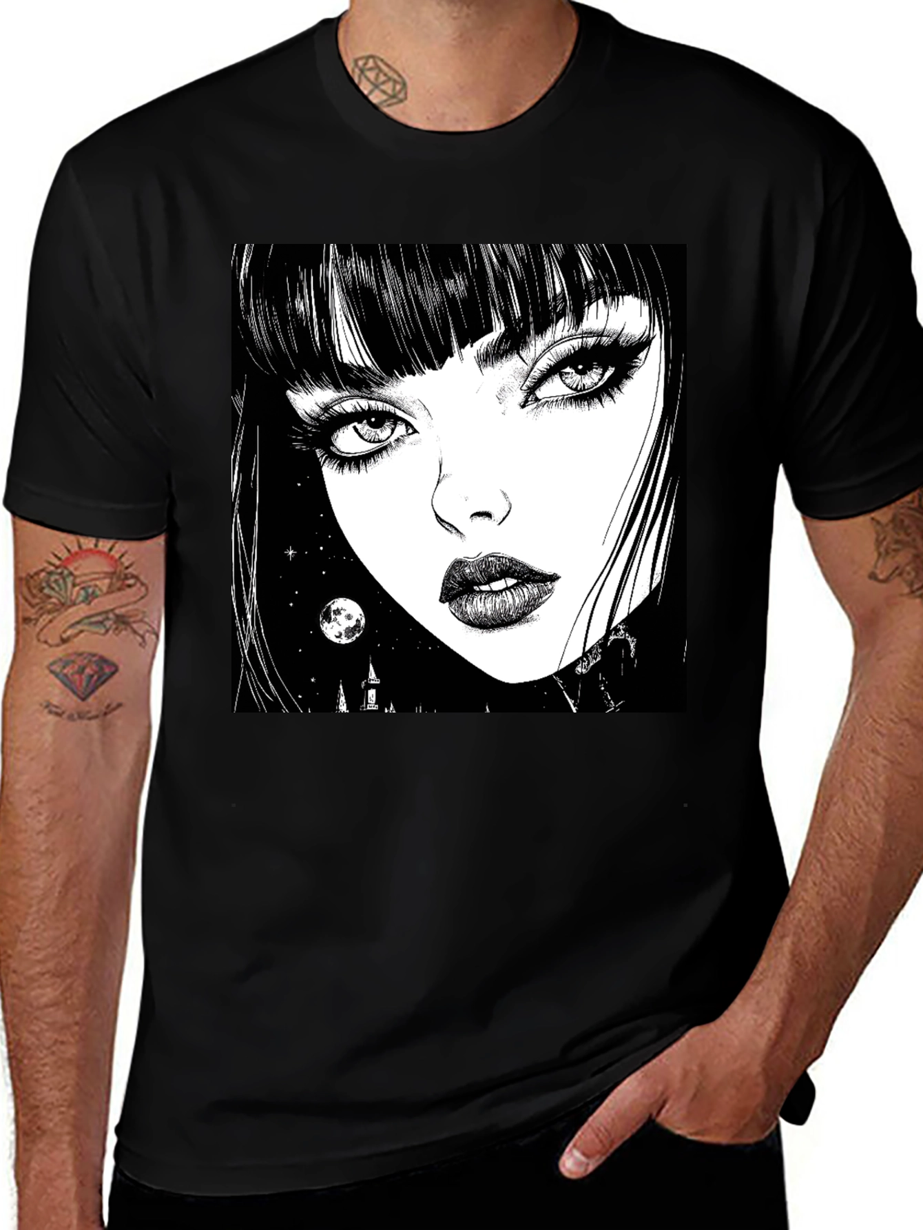 Variant 17 of Gothic Girl Graphic Print T-Shirt - Black