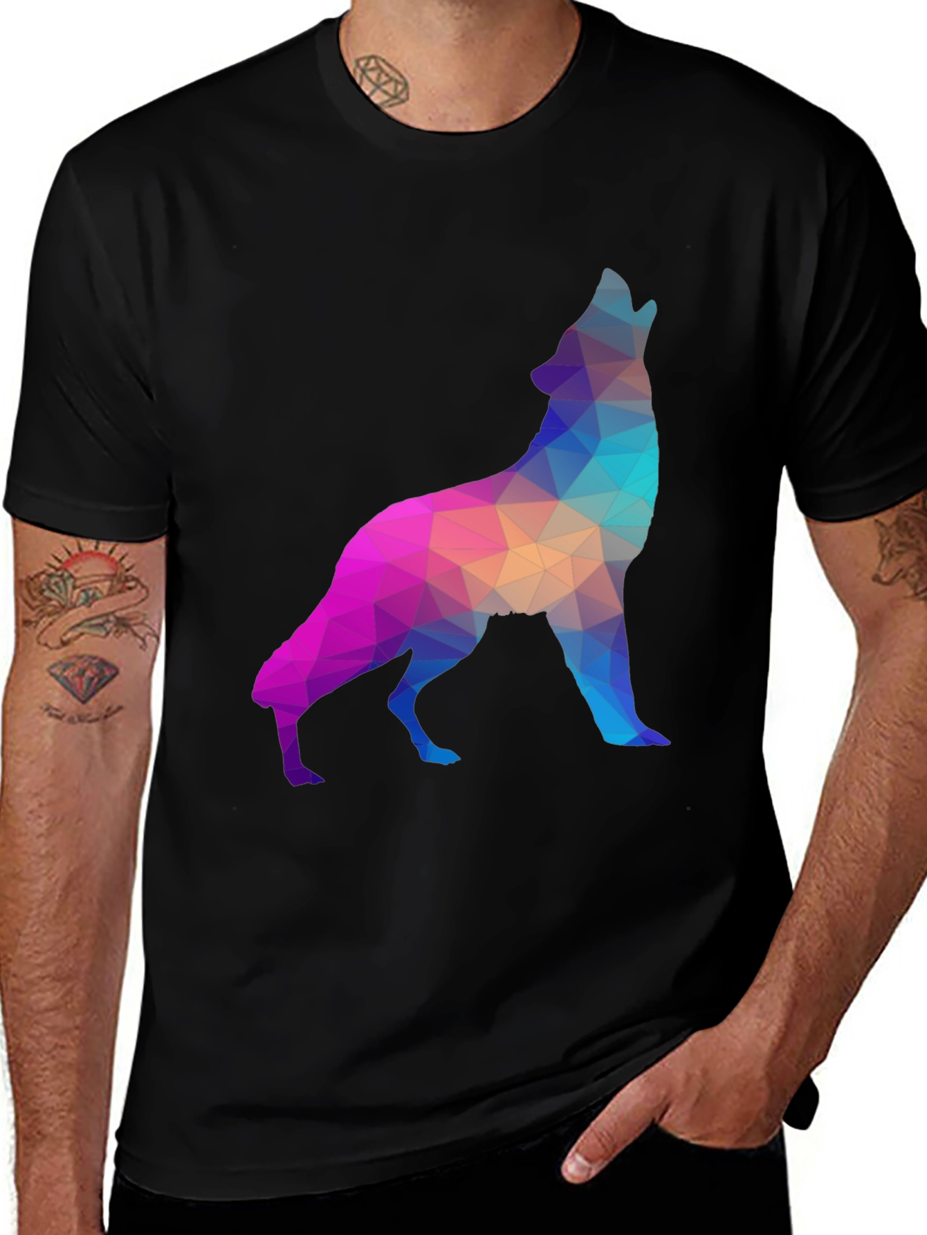Variant 13 of Geometric Wolf Graphic Tee - Black T-Shirt