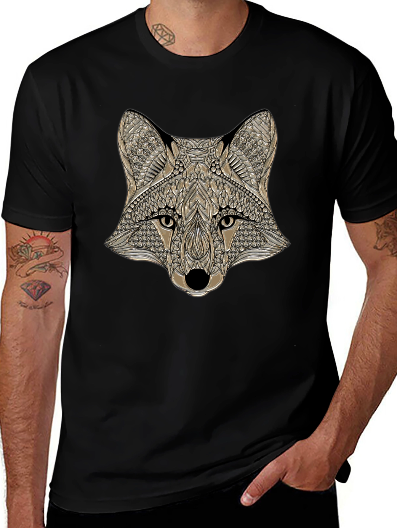 Variant 11 of Geometric Fox Graphic Tee - Black Cotton Blend