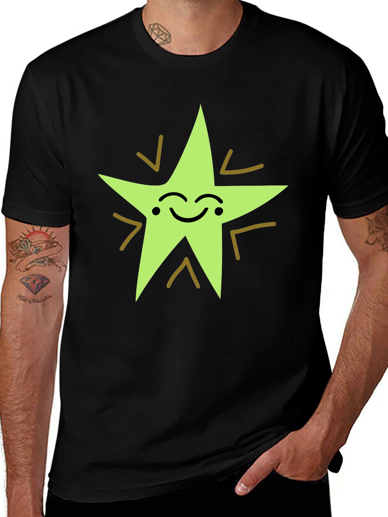 Variant 19 of Smiling Star Graphic Tee - Black Cotton Blend T-Shirt