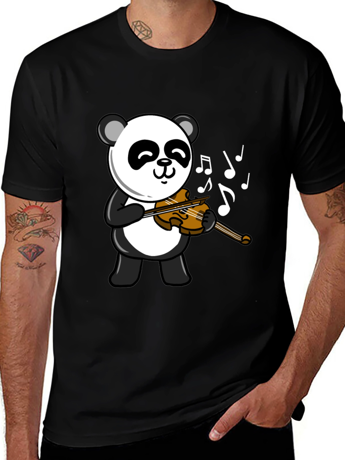 Panda Violinist Graphic Tee - Musical Cartoon T-Shirt