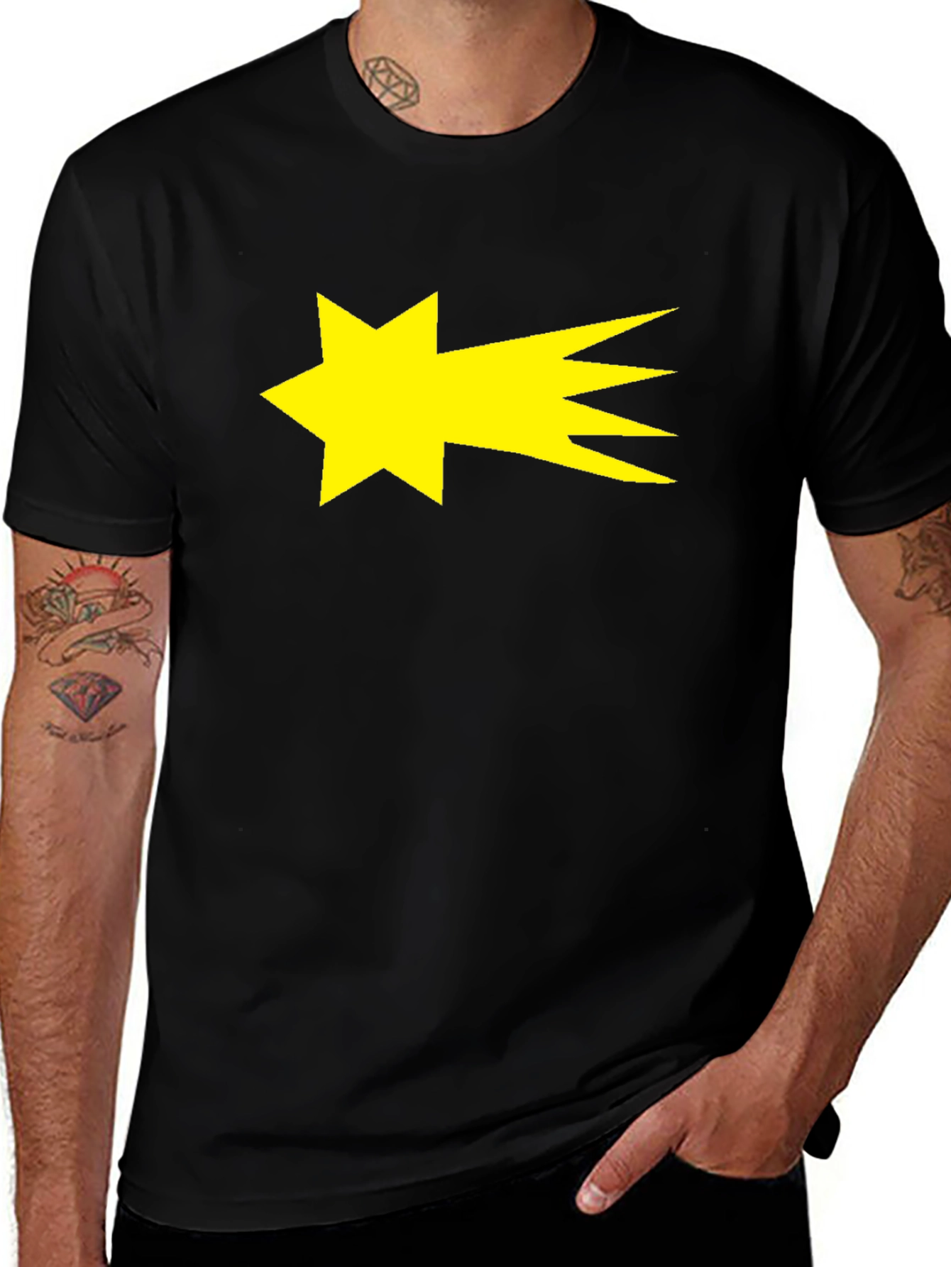 Variant 17 of Men's Black T-Shirt with Yellow Star Graphic