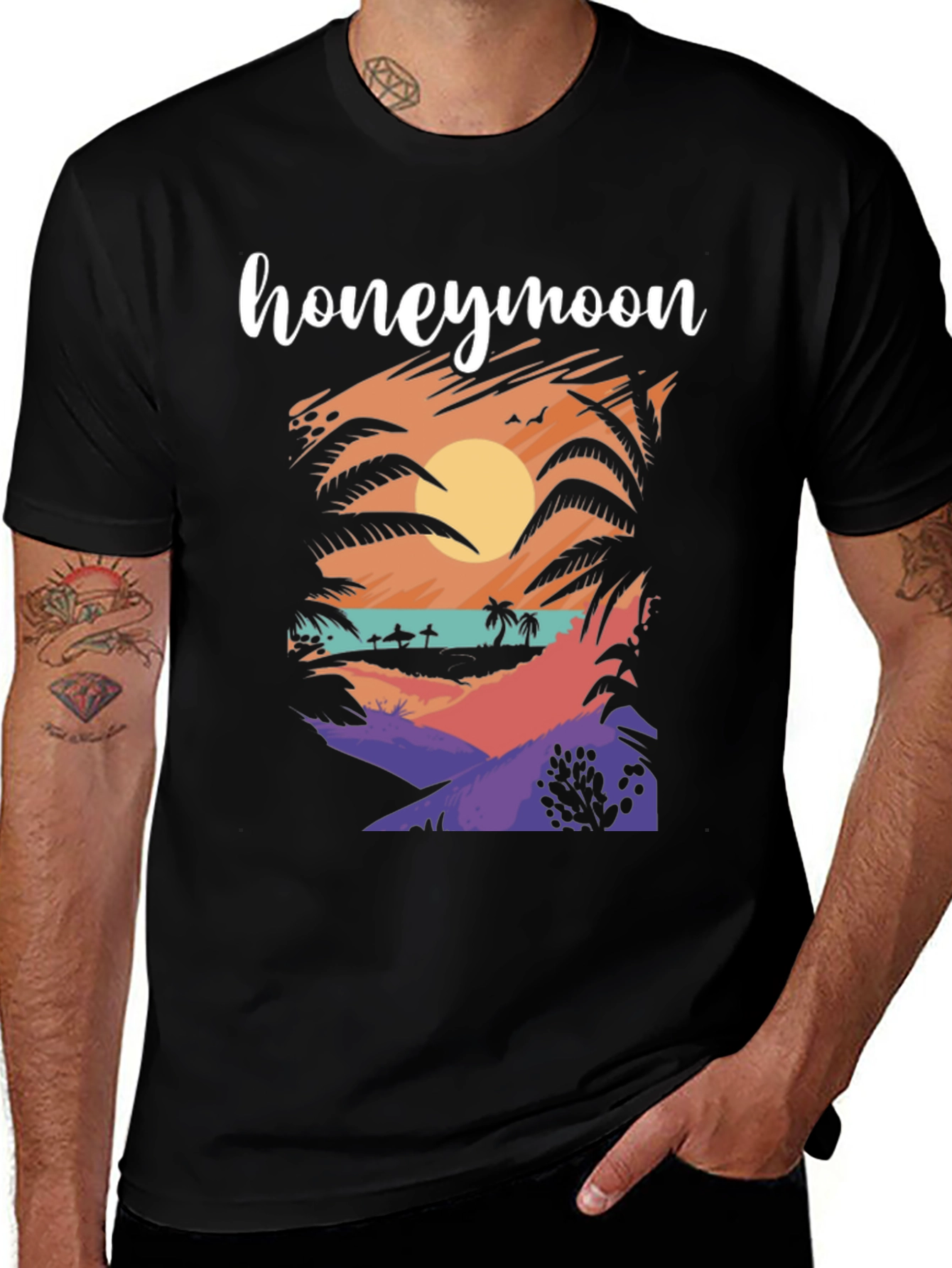 Variant 4 of Honeymoon Beach Graphic Tee - Tropical Vacation Shirt