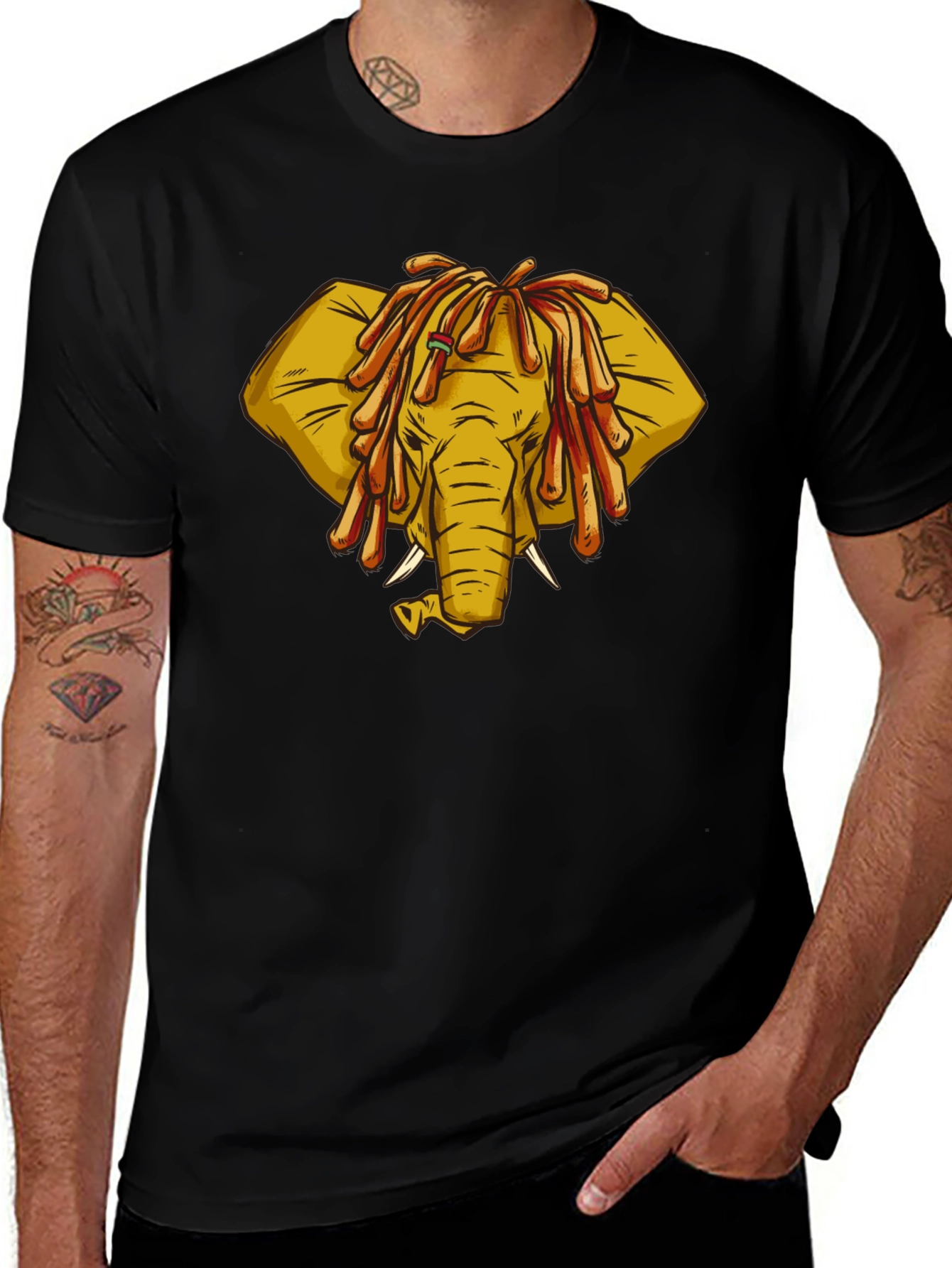 Variant 30 of Elephant Dreadlocks Graphic Tee - Cool Black T-Shirt
