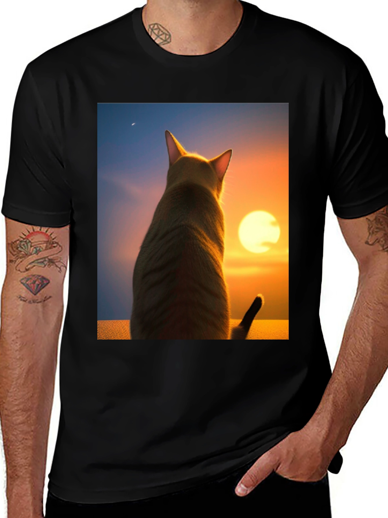 Variant 25 of Cat Sunset Graphic Tee - Stylish Unisex Fit