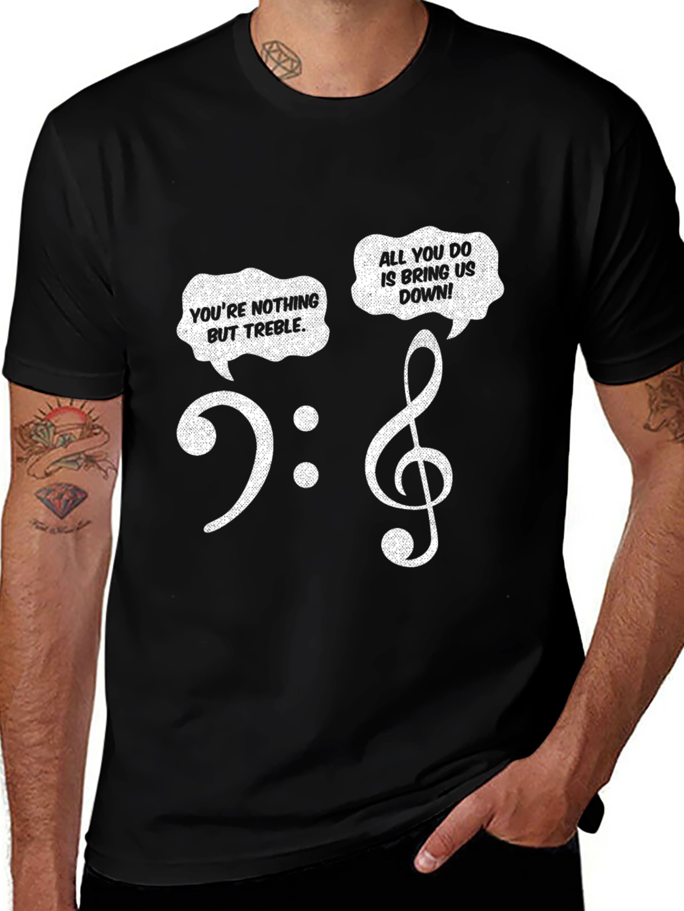 Variant 15 of Musical Pun T-Shirt - Treble Bass Clef Design