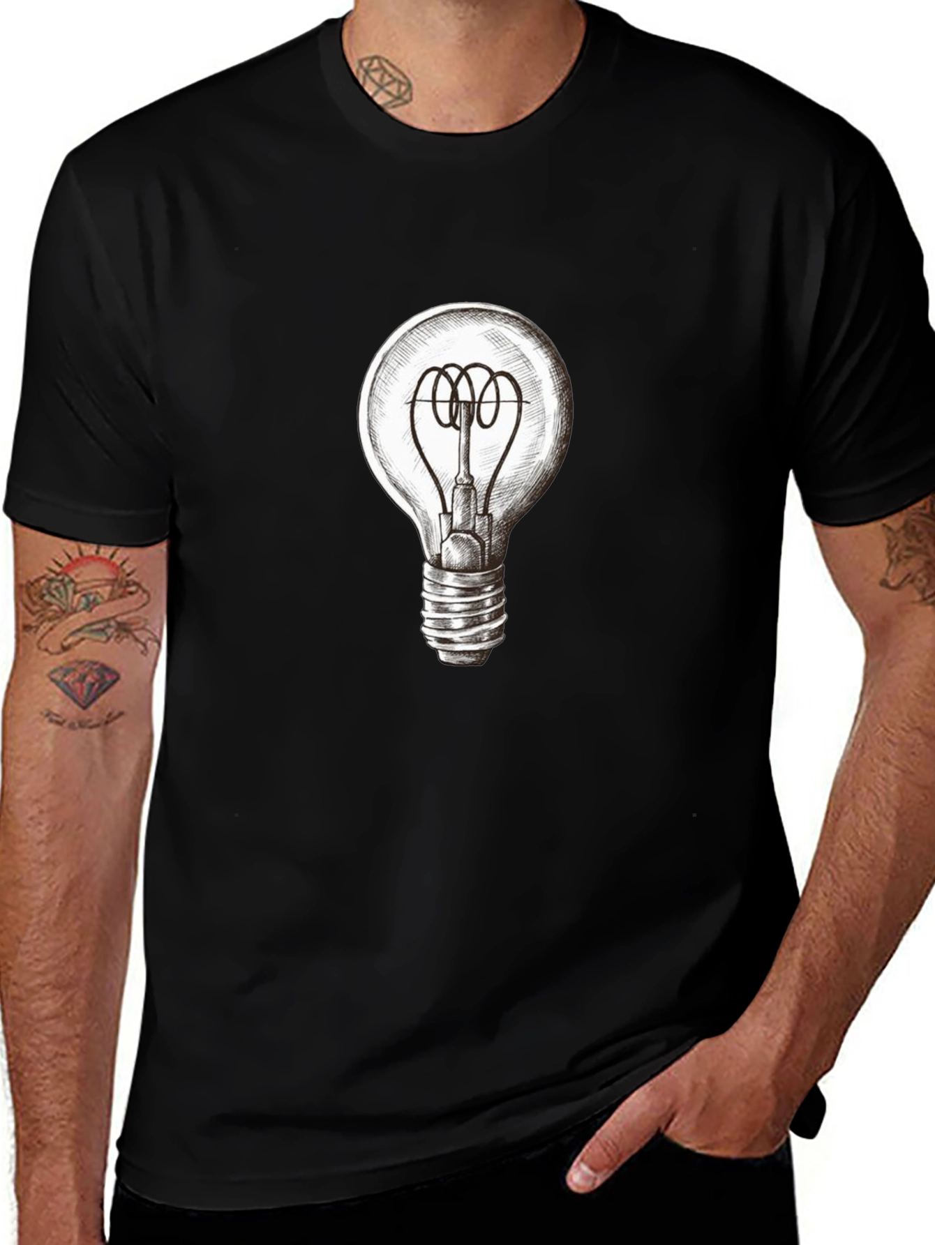 Variant 5 of Light Bulb Graphic Tee - Black Cotton T-Shirt