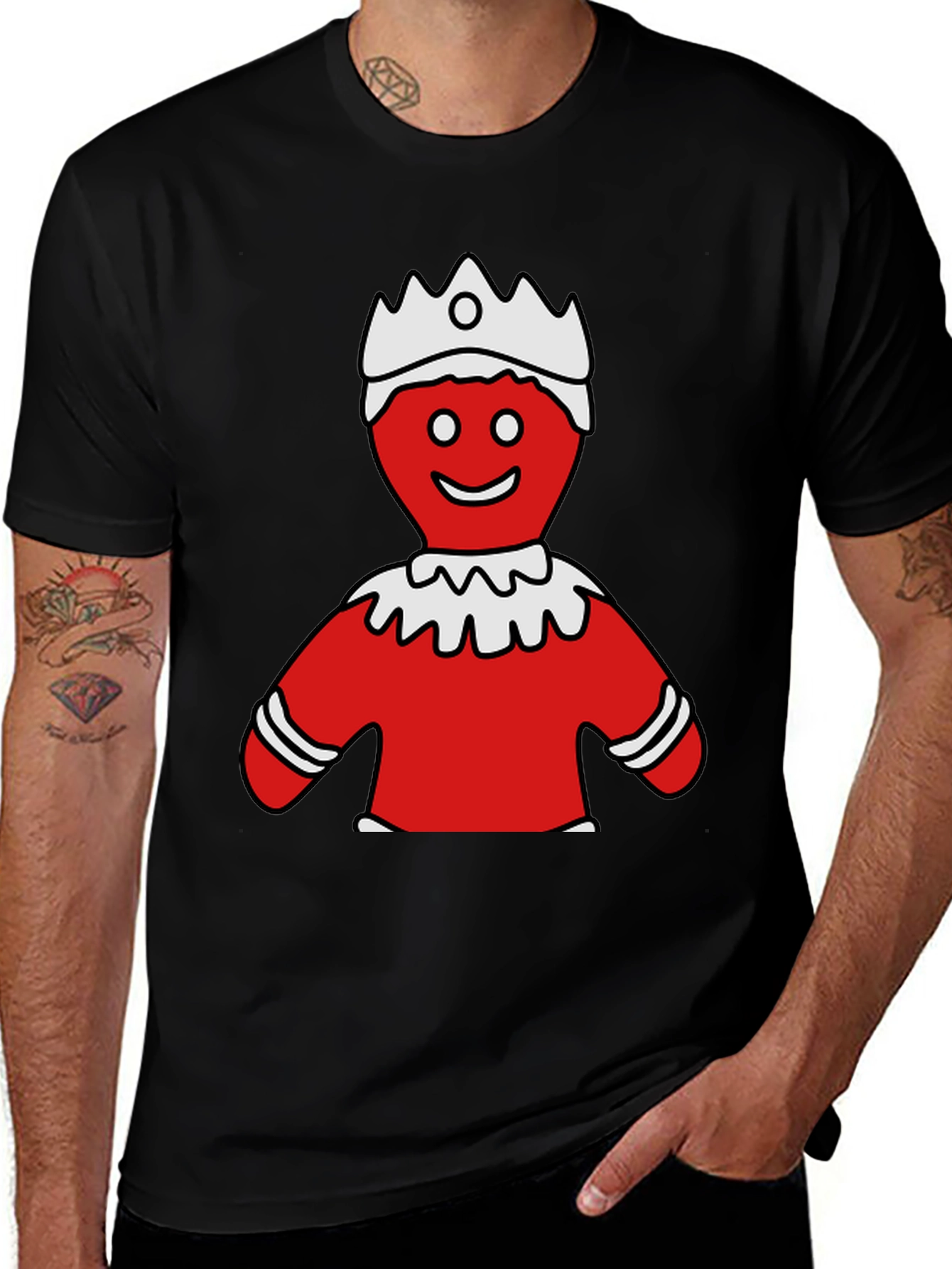 Red King Cartoon Character Black T-Shirt