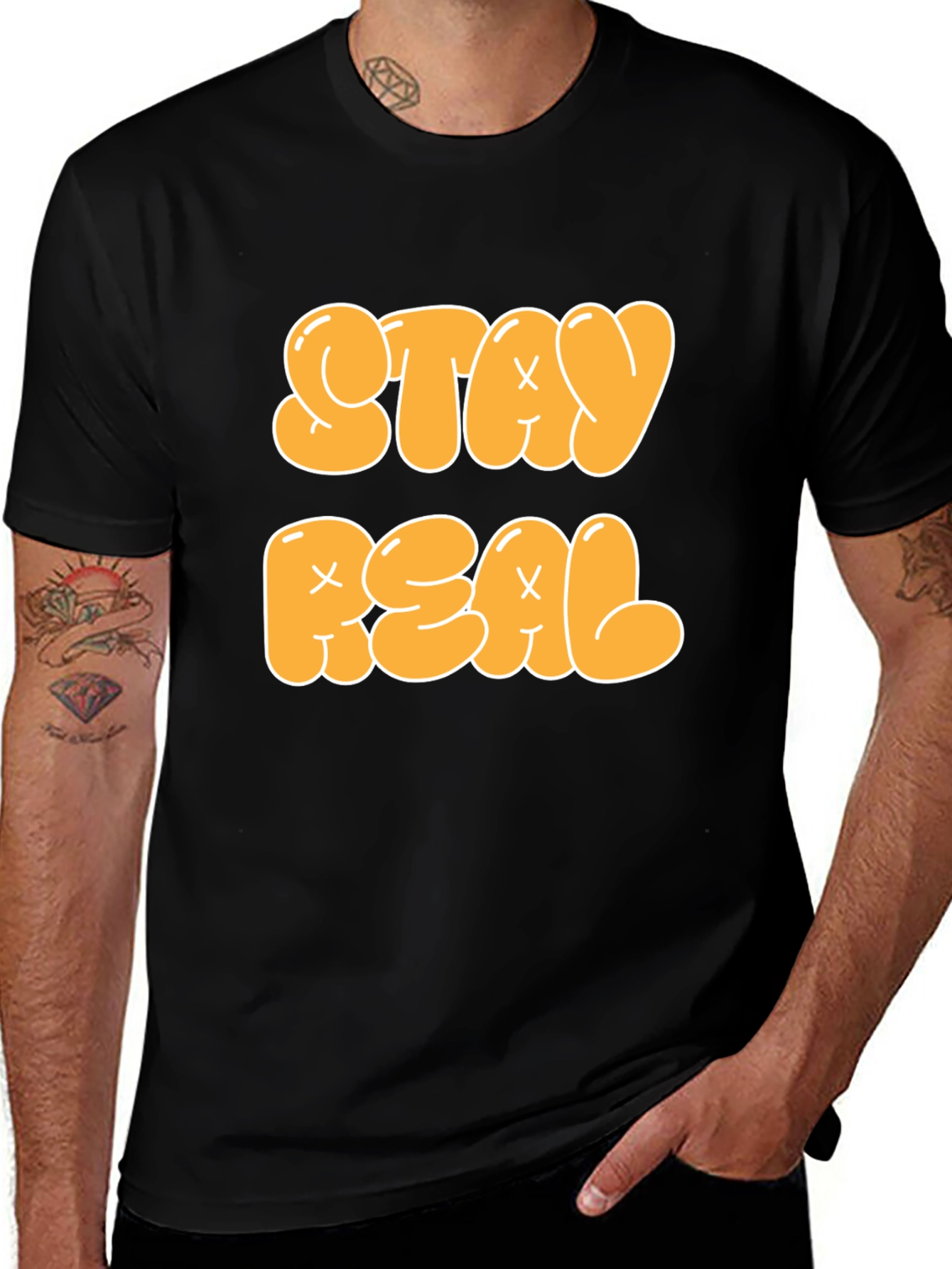 Variant 3 of Stay Real Graphic Tee - Black Cotton Blend