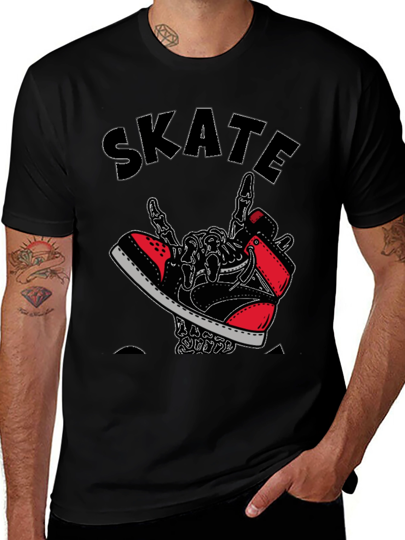 Variant 17 of Skateboarding Skeleton Sneaker Graphic Tee - Black