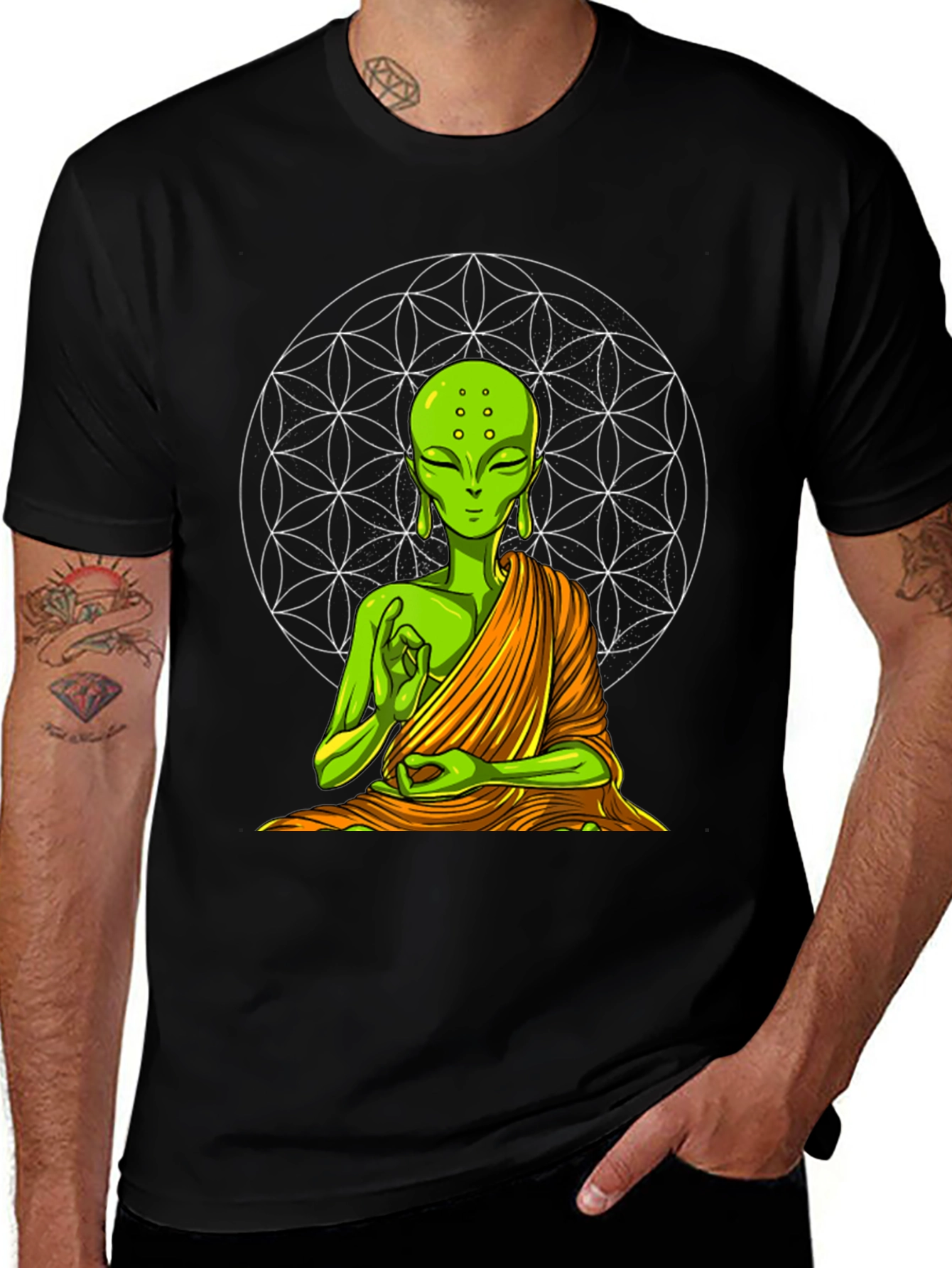 Alien Buddha T-Shirt - Meditating Extraterrestrial Design