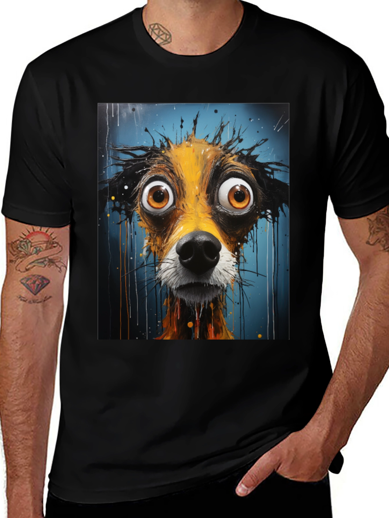 Variant 26 of Funny Dog Art Graphic Tee - Black