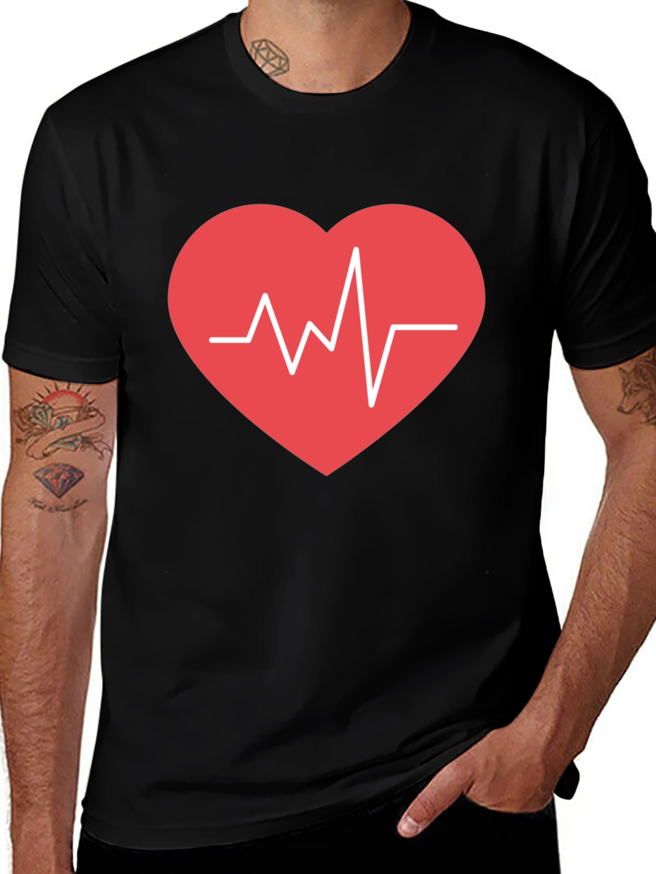 Variant 28 of Heartbeat Graphic Tee - Black Cotton Comfort