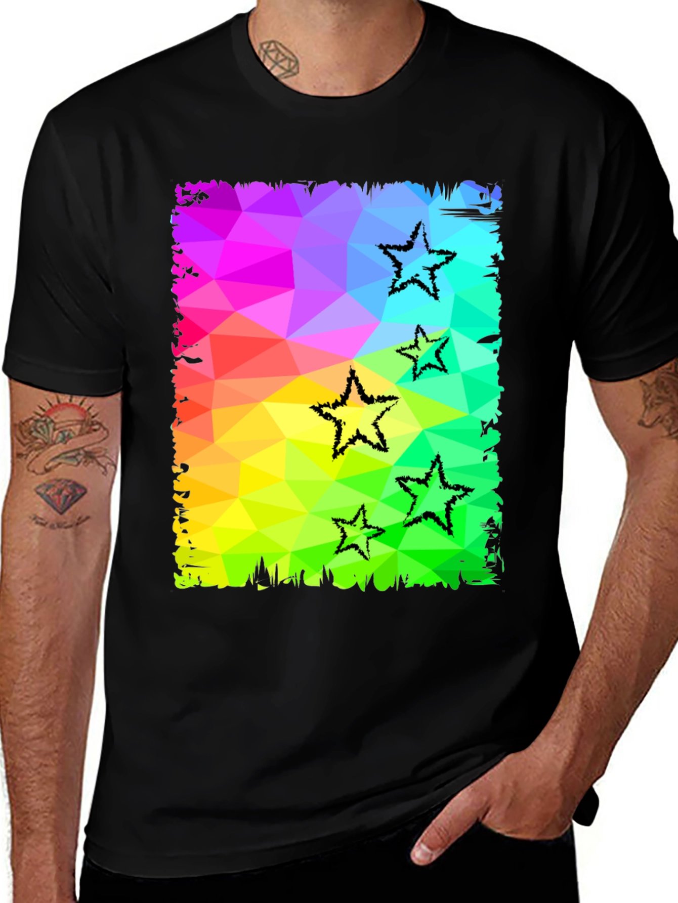 Variant 12 of Geometric Star Print Black T-Shirt