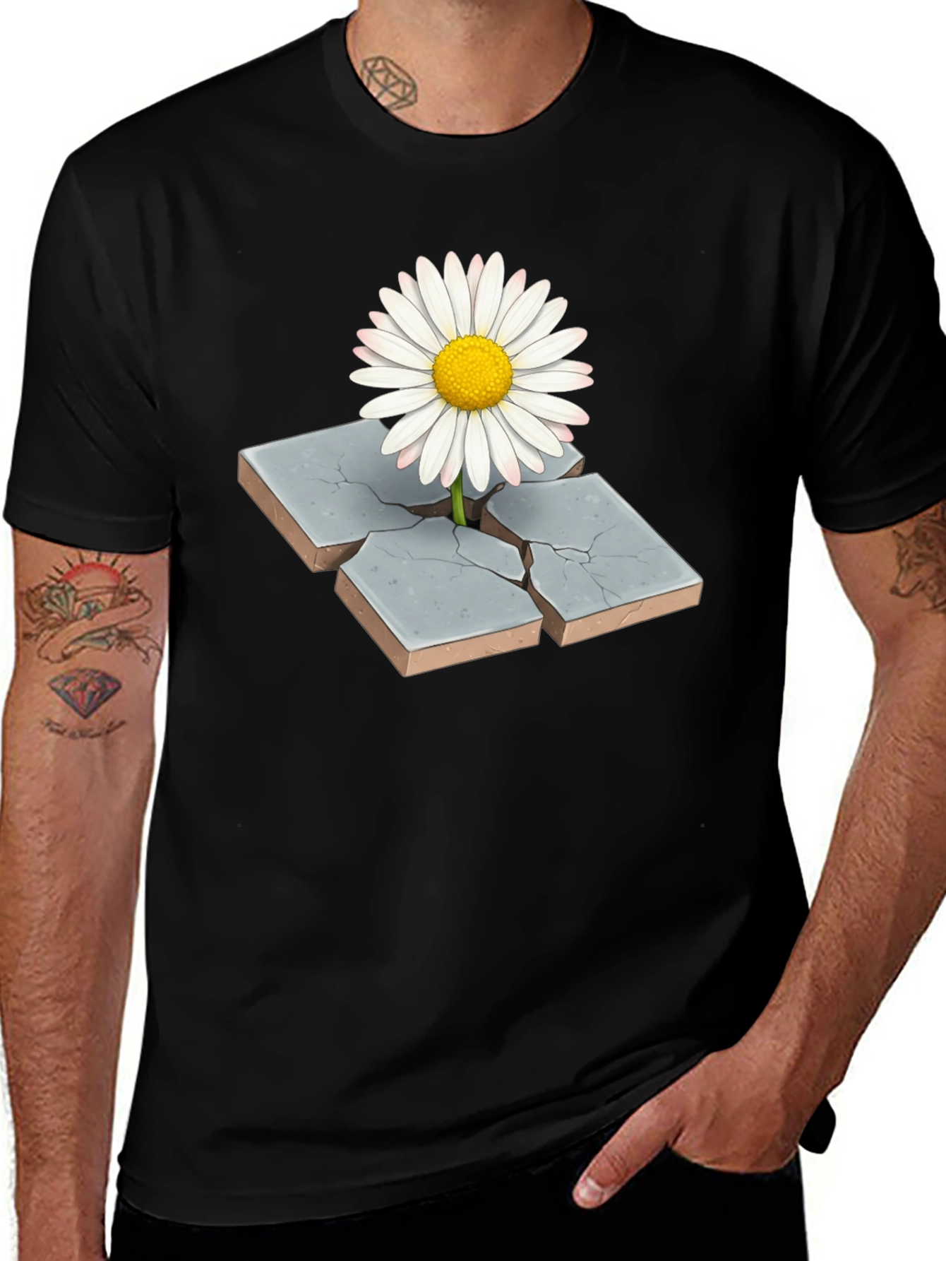 Variant 4 of Daisy Through Concrete Men's Black T-Shirt