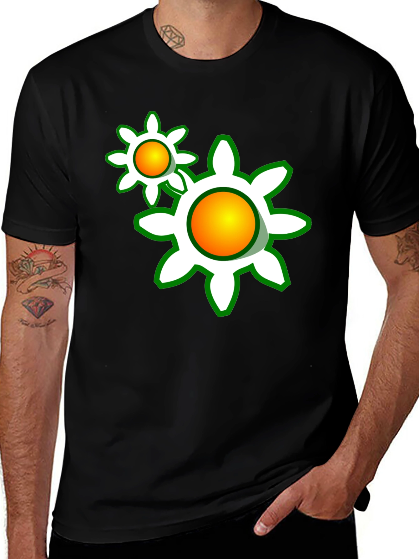 Variant 7 of Funky Floral Graphic Tee - Black Cotton Comfort