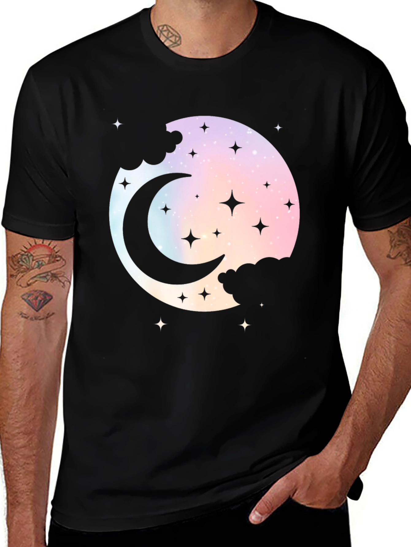 Variant 15 of Celestial Moon & Stars Graphic T-Shirt - Black