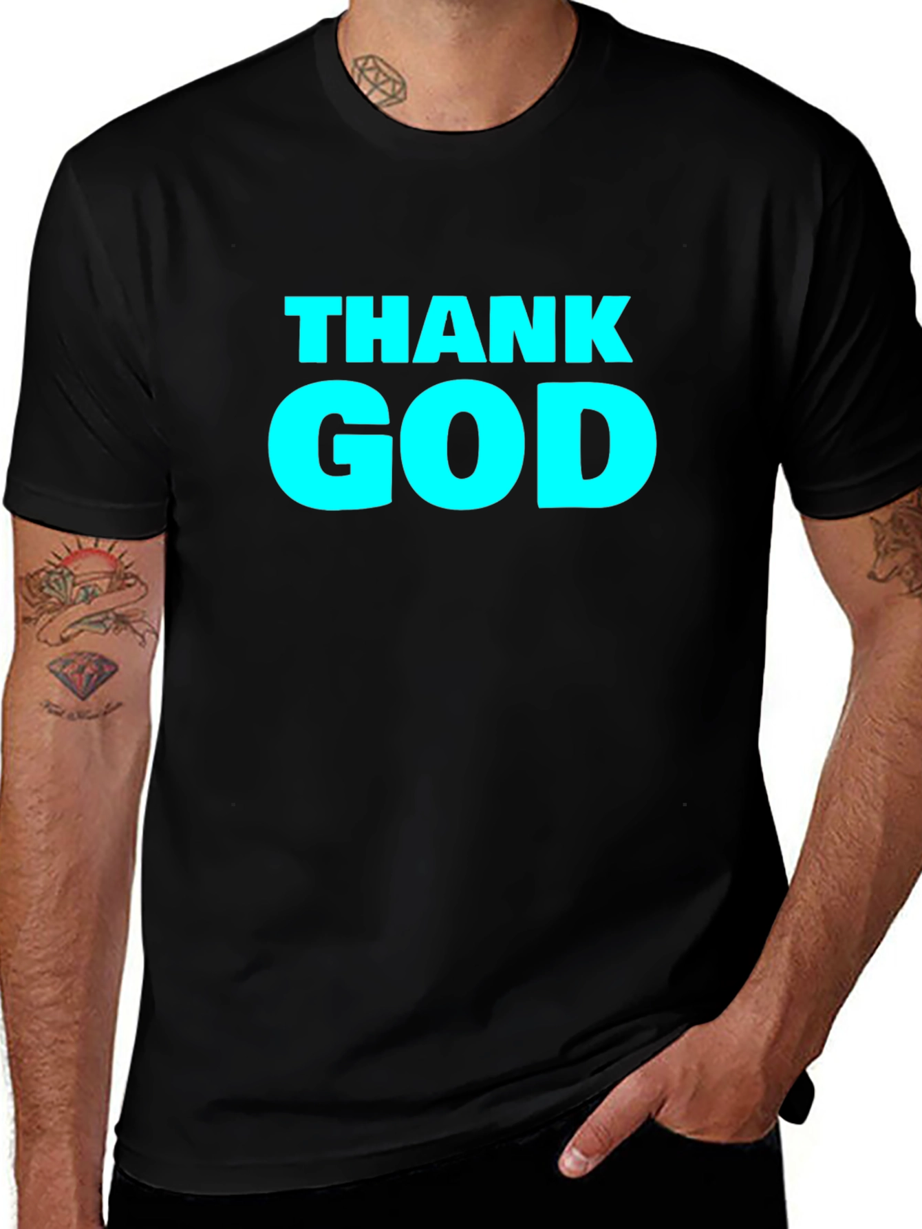 Variant 29 of Thank God Graphic Tee - Black Cotton T-Shirt