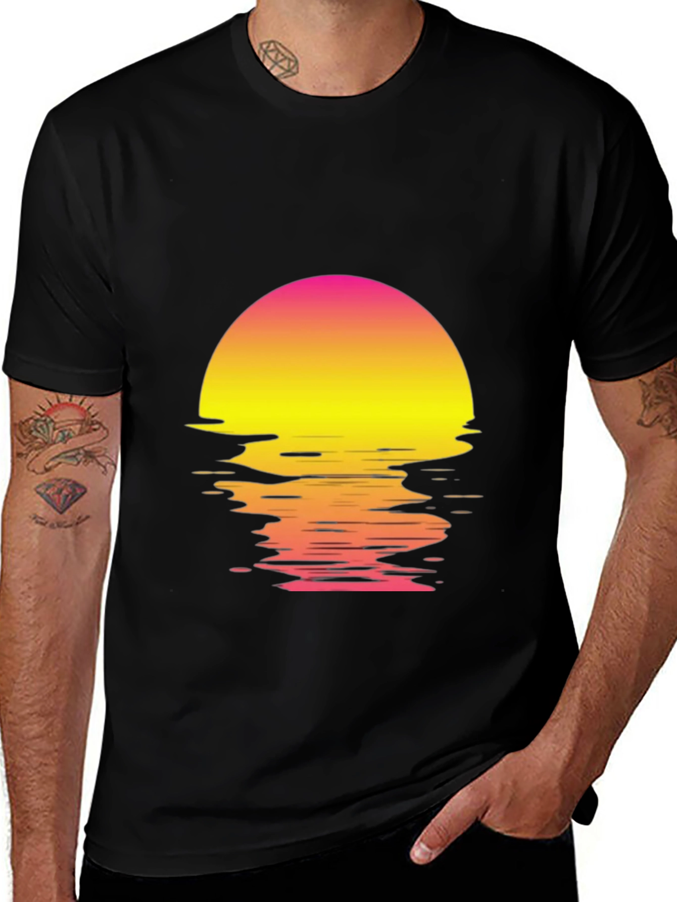 Variant 2 of Retro Sunset Graphic T-Shirt - Black