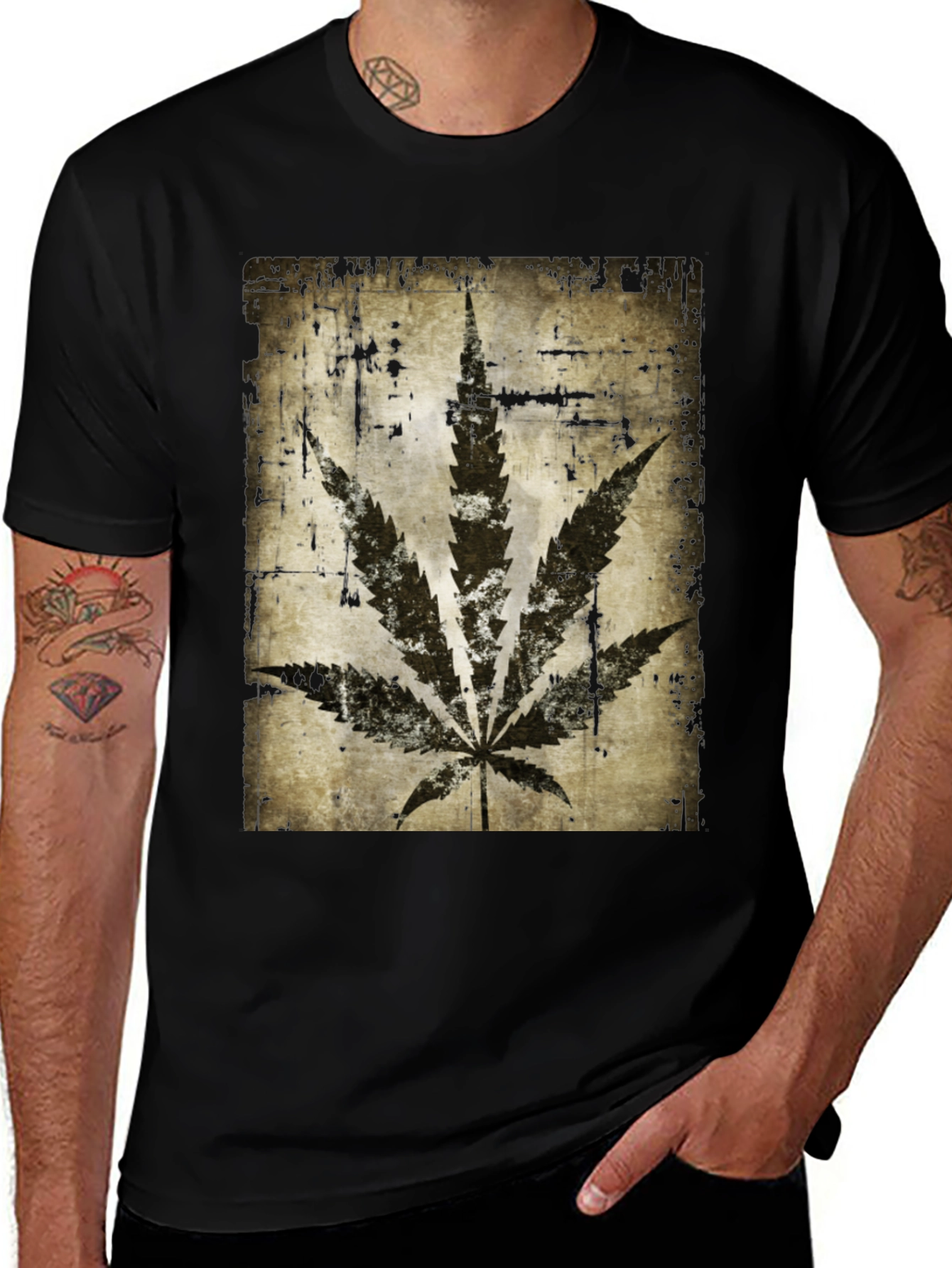 Variant 24 of Grunge Marijuana Leaf Graphic T-Shirt