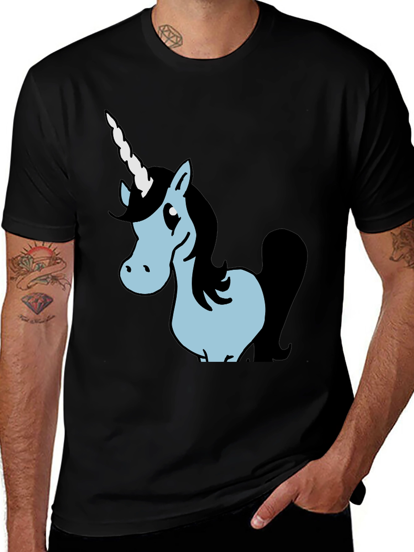 Variant 24 of Unicorn Graphic Black Cotton T-Shirt