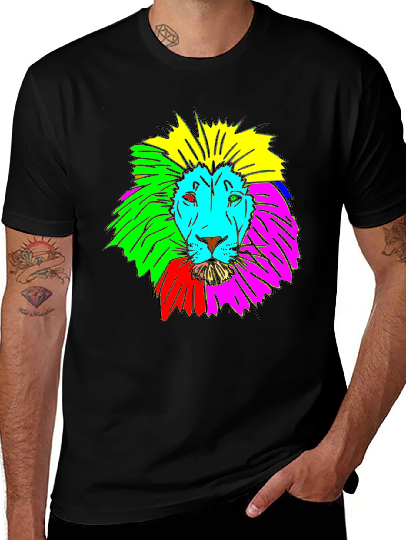 Variant 10 of Colorful Lion Graphic Tee - Men's Black T-Shirt
