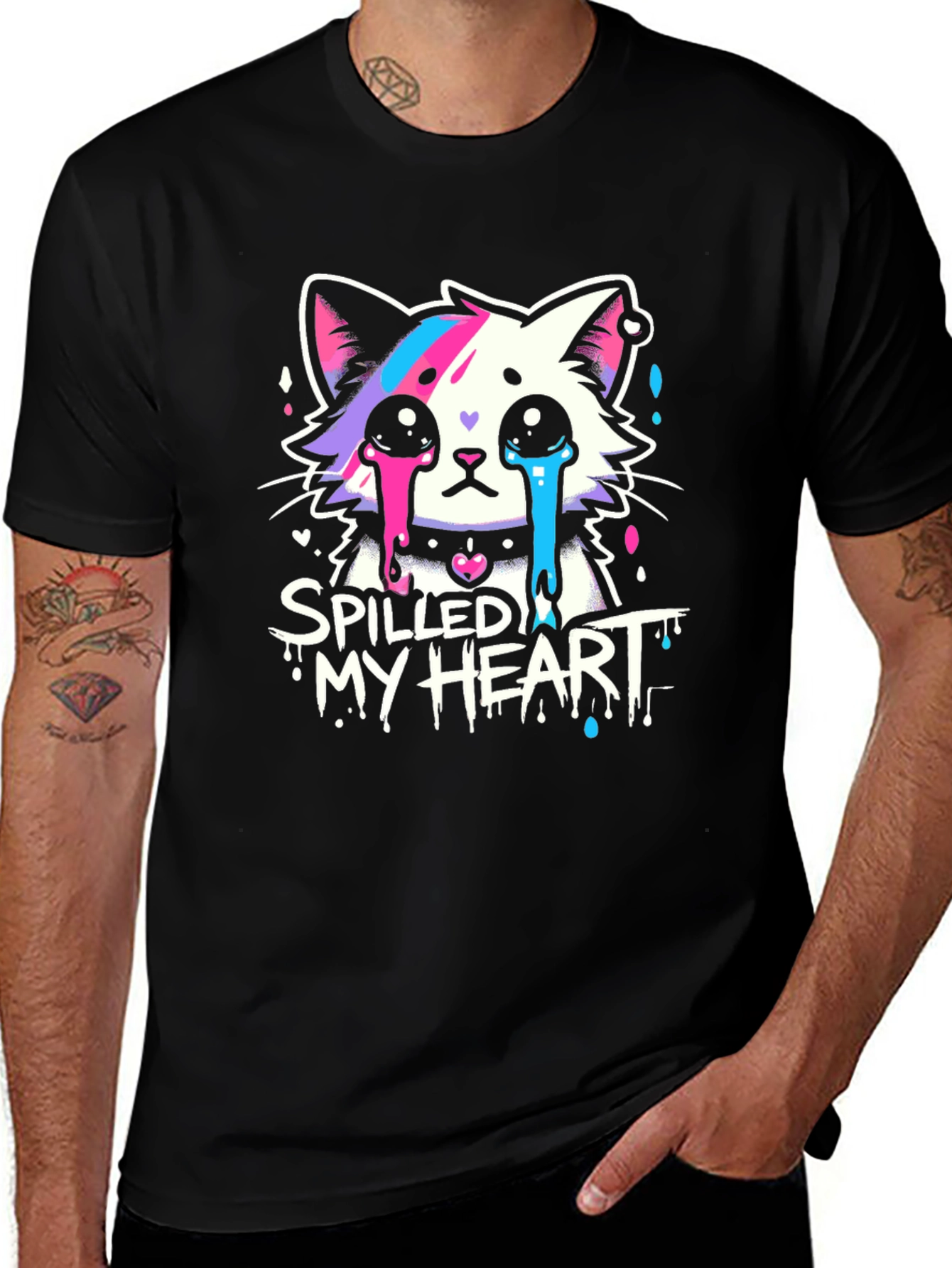 Spilled My Heart Cat Graphic Tee - Trendy Black T-Shirt