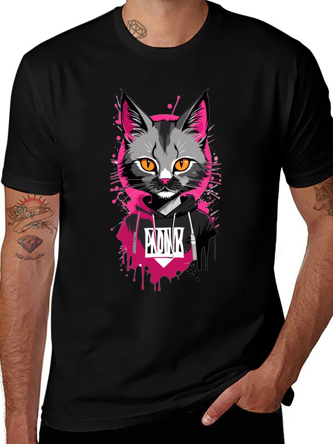 Variant 29 of Cool Cat Graphic Tee - Urban Style Black T-Shirt