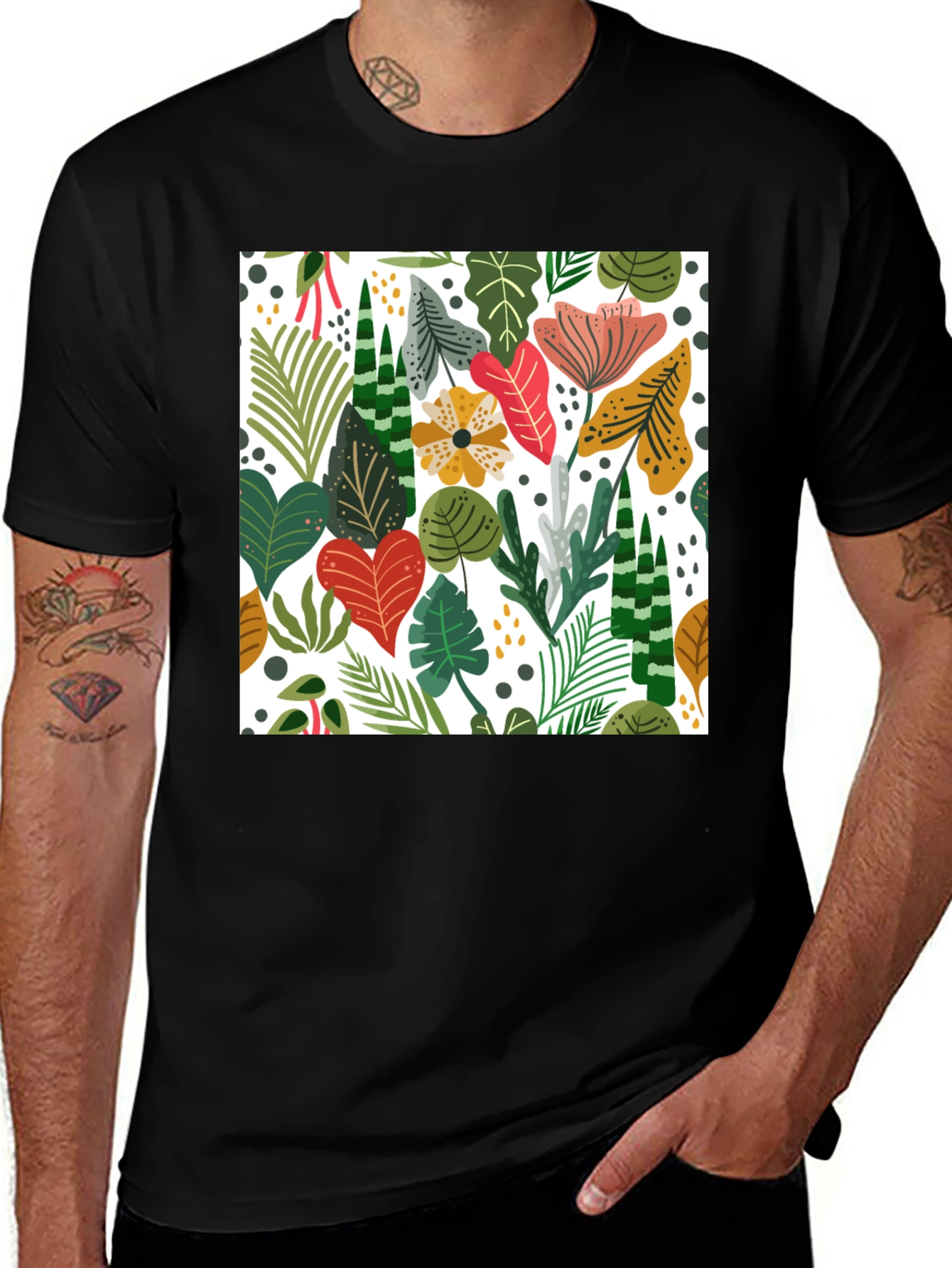 Variant 28 of Botanical Print Black T-Shirt