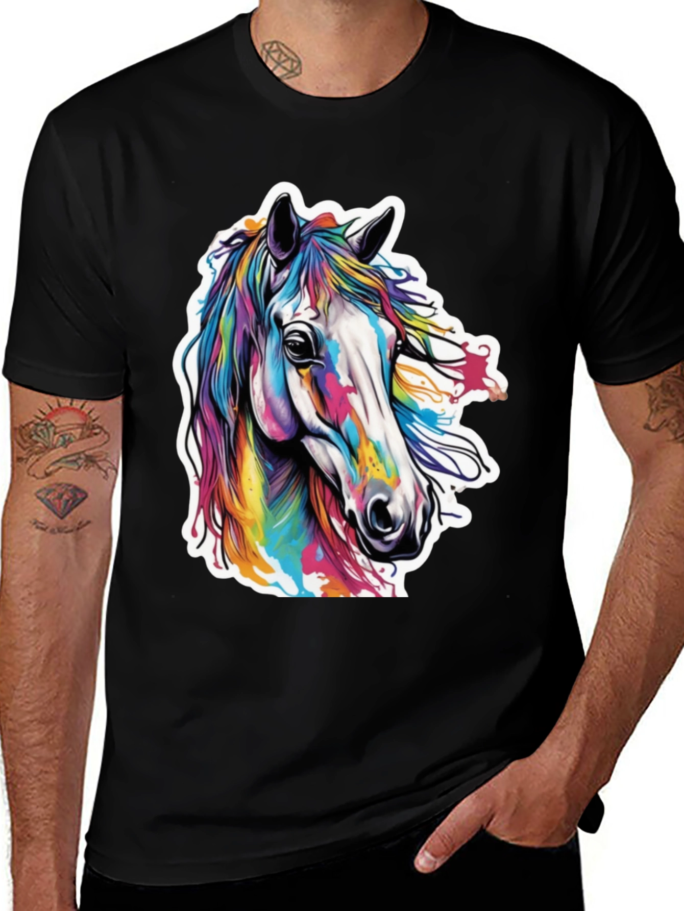 Variant 27 of Rainbow Horse Graphic Tee - Stylish Men's T-Shirt