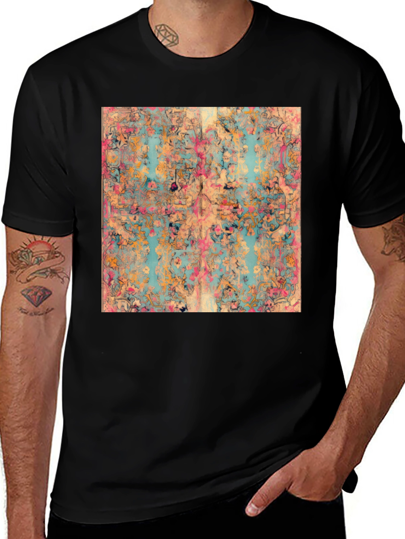 Variant 5 of Floral Abstract Print Black T-Shirt
