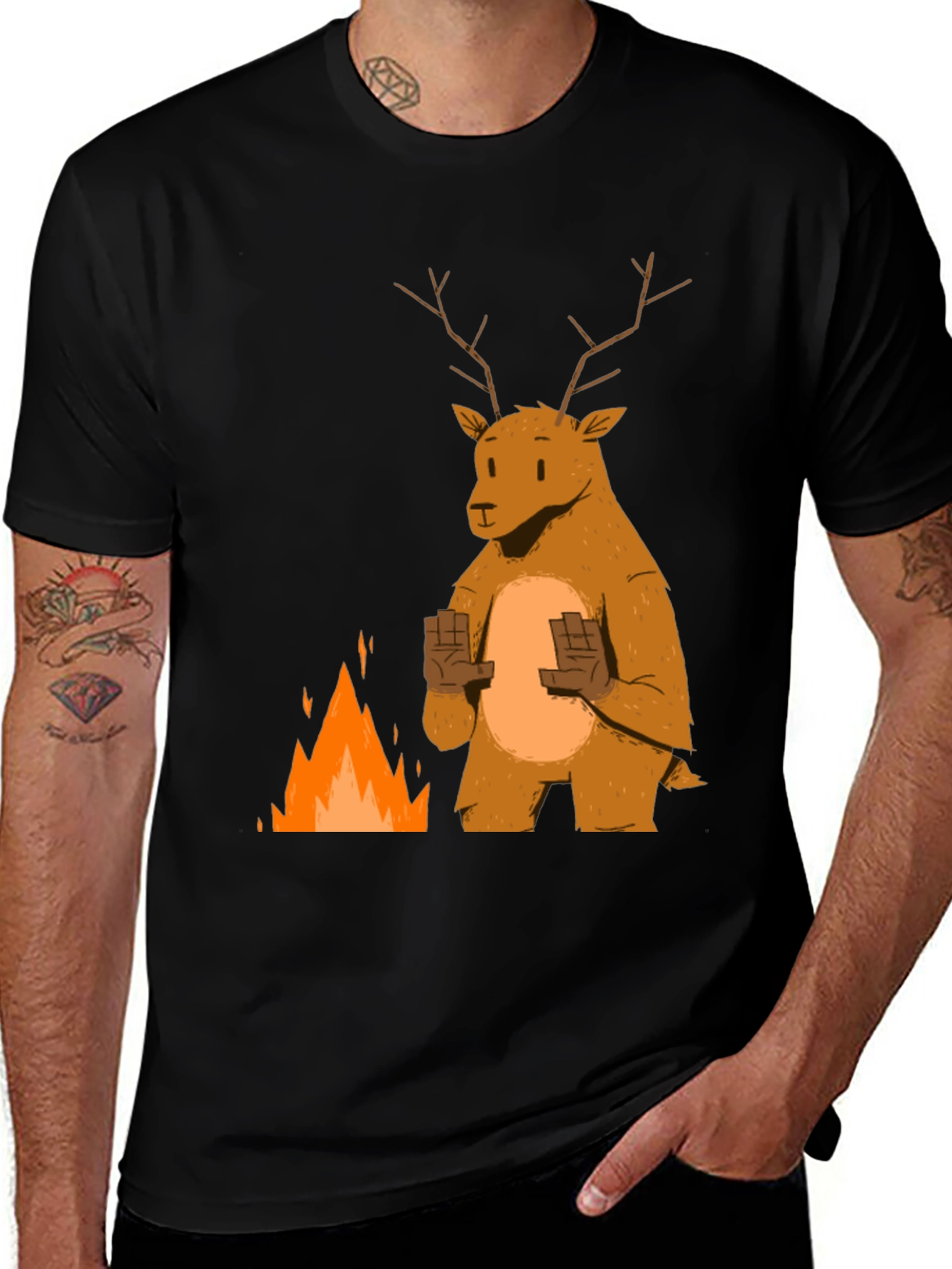 Variant 12 of Cartoon Deer by Fire Black T-Shirt