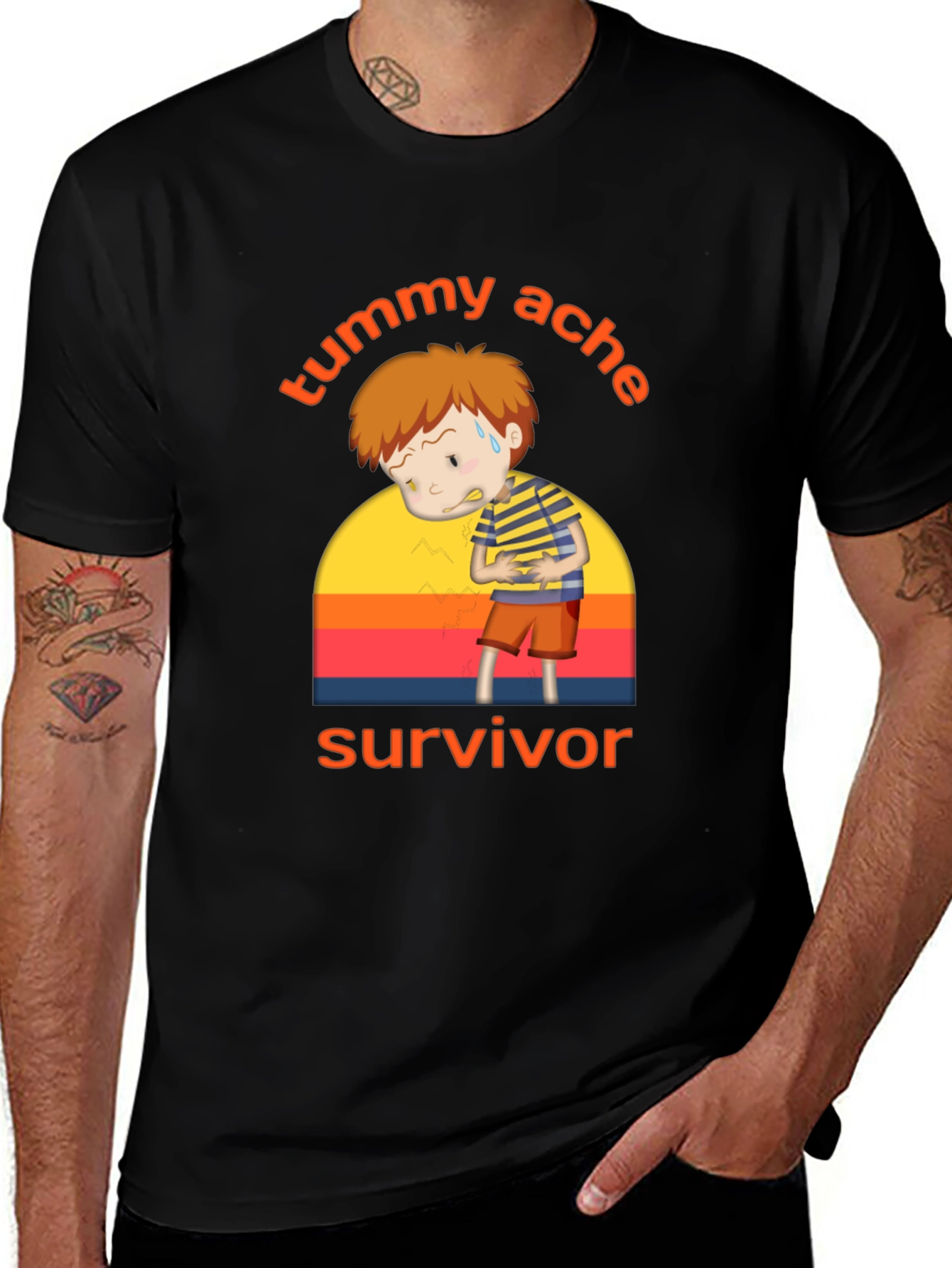 Variant 7 of Tummy Ache Survivor T-Shirt - Funny Cartoon Design