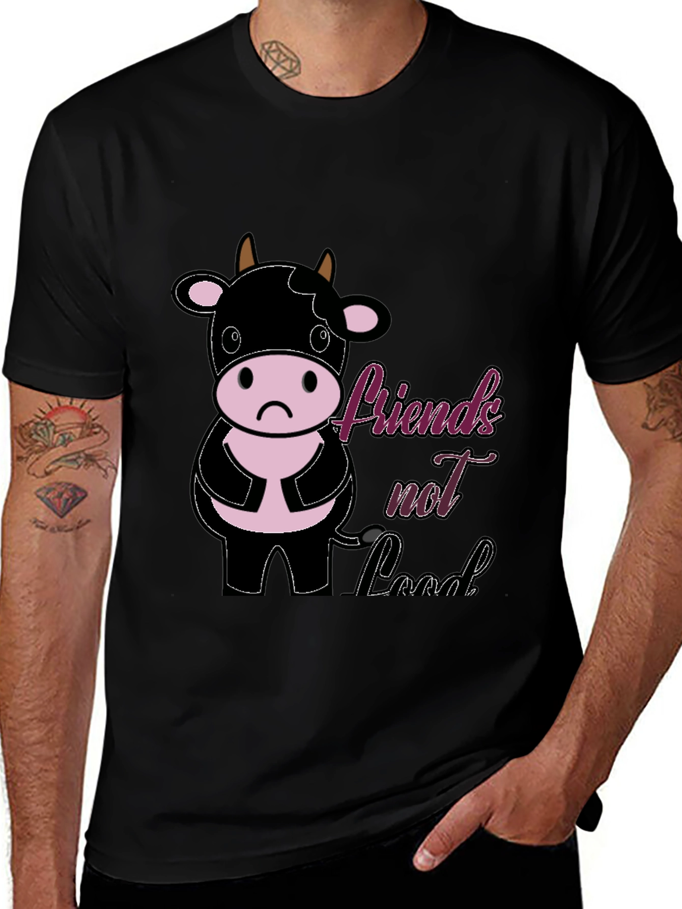 Friends Not Food Black T-Shirt Vegan Cow