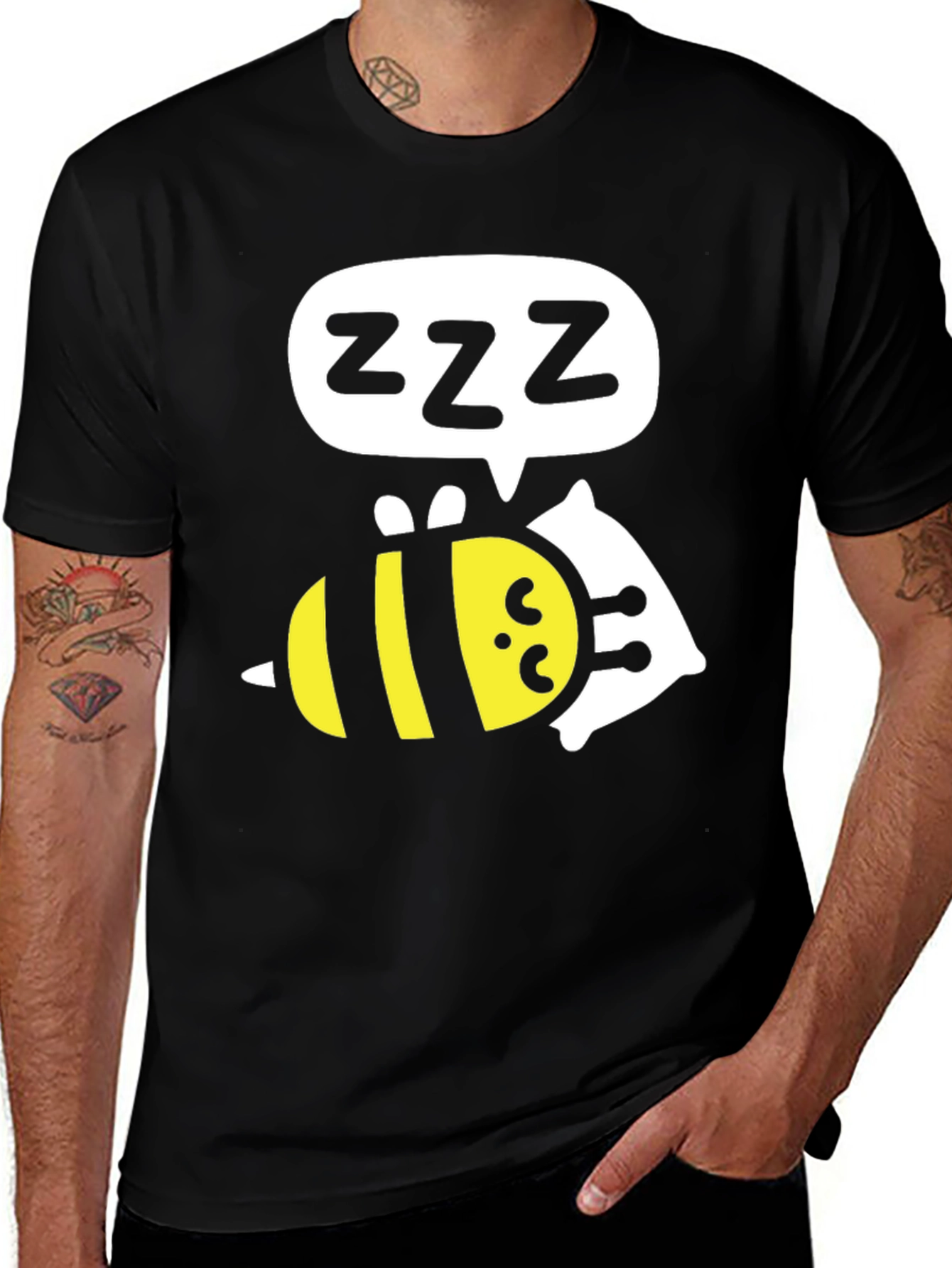 Black Sleeping Bee T-Shirt - Funny Cartoon Graphic Tee main image